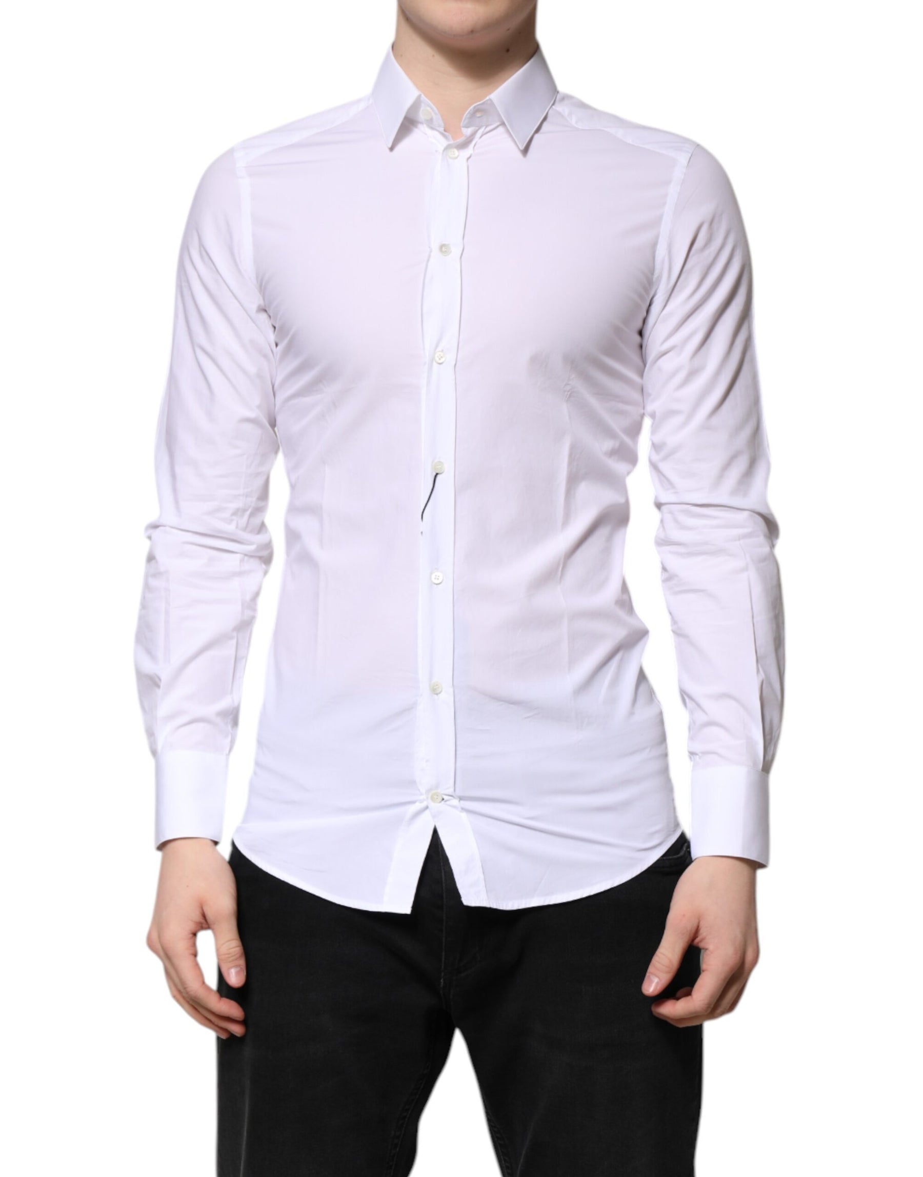 Dolce & Gabbana White Cotton GOLD Long Sleeves Formal Shirt | Regal Royce