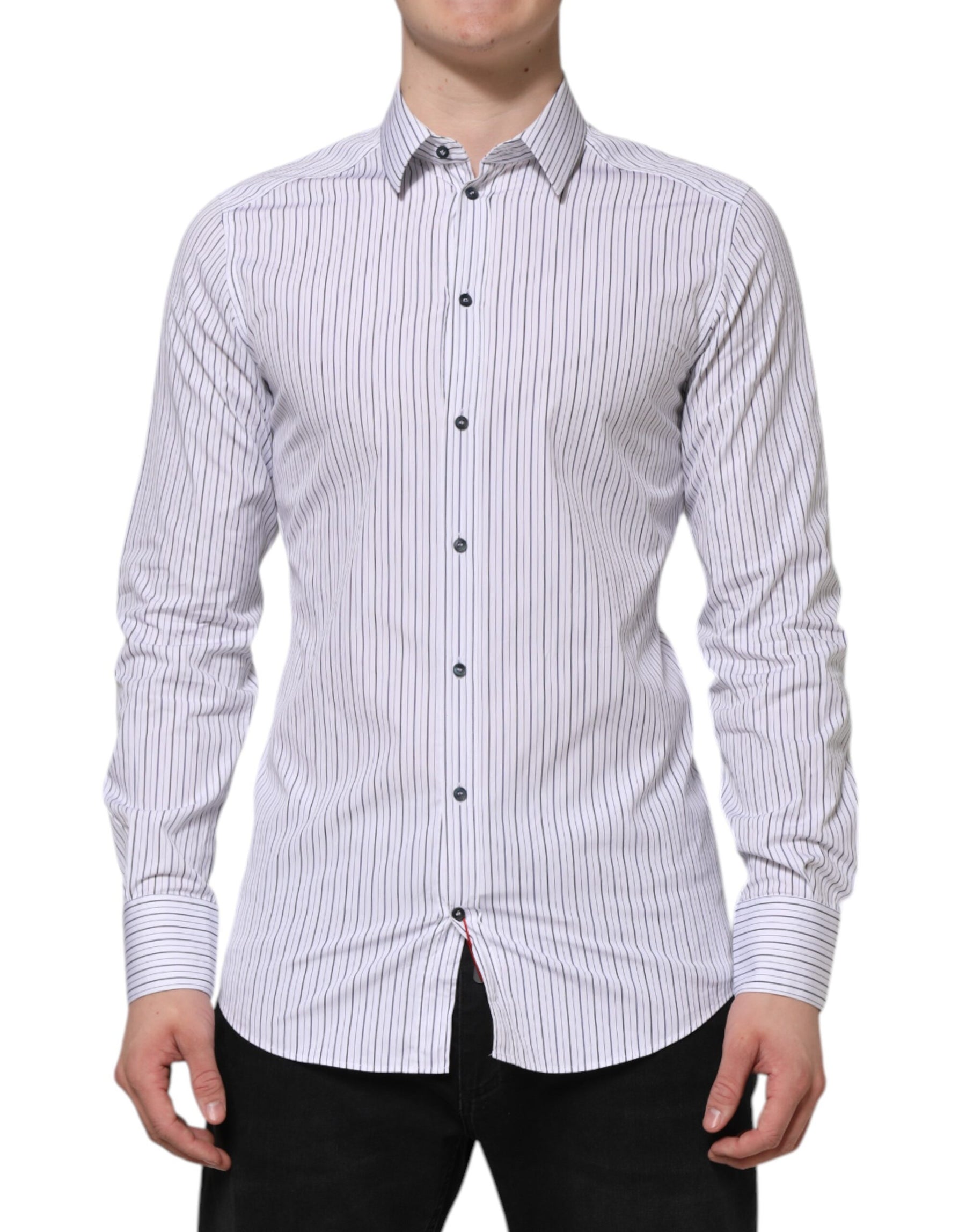 Dolce & Gabbana White Blue Striped Cotton GOLD Formal Shirt | Regal Royce