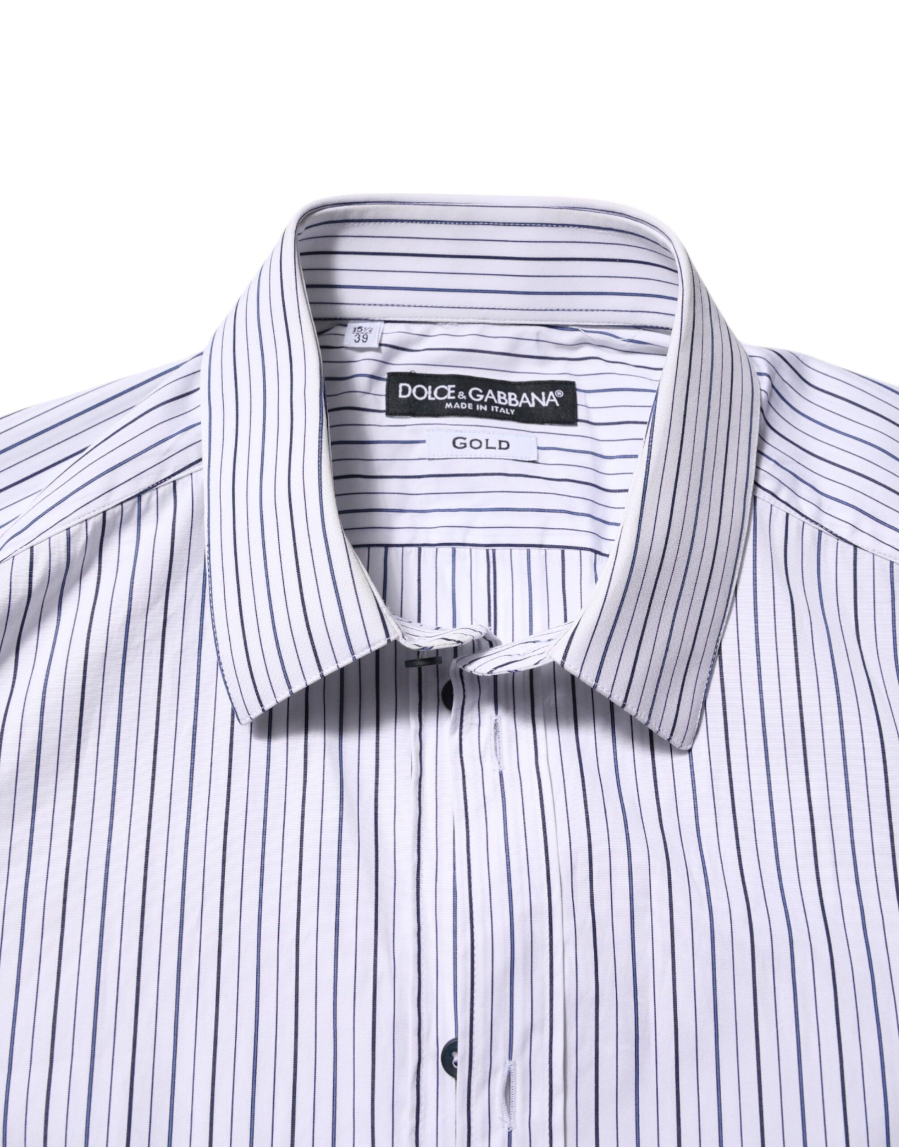 Dolce & Gabbana White Blue Striped Cotton GOLD Formal Shirt | Regal Royce