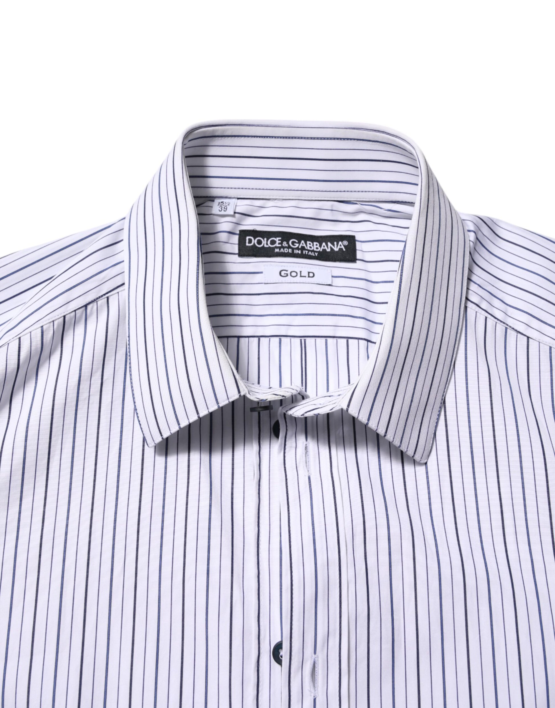 Dolce & Gabbana White Blue Striped Cotton GOLD Formal Shirt