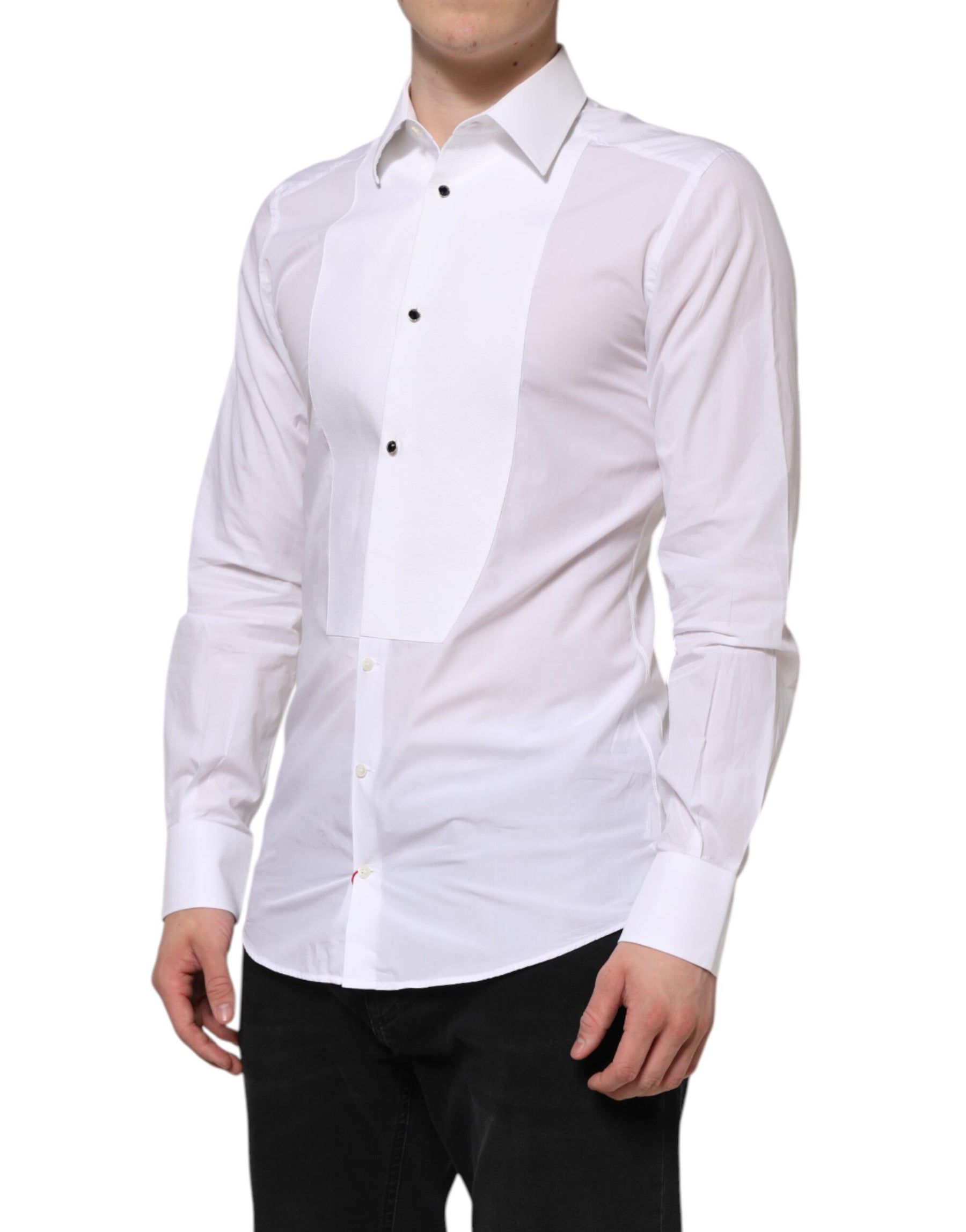 Dolce & Gabbana White Cotton GOLD Bib Poplin Formal Shirt | Regal Royce