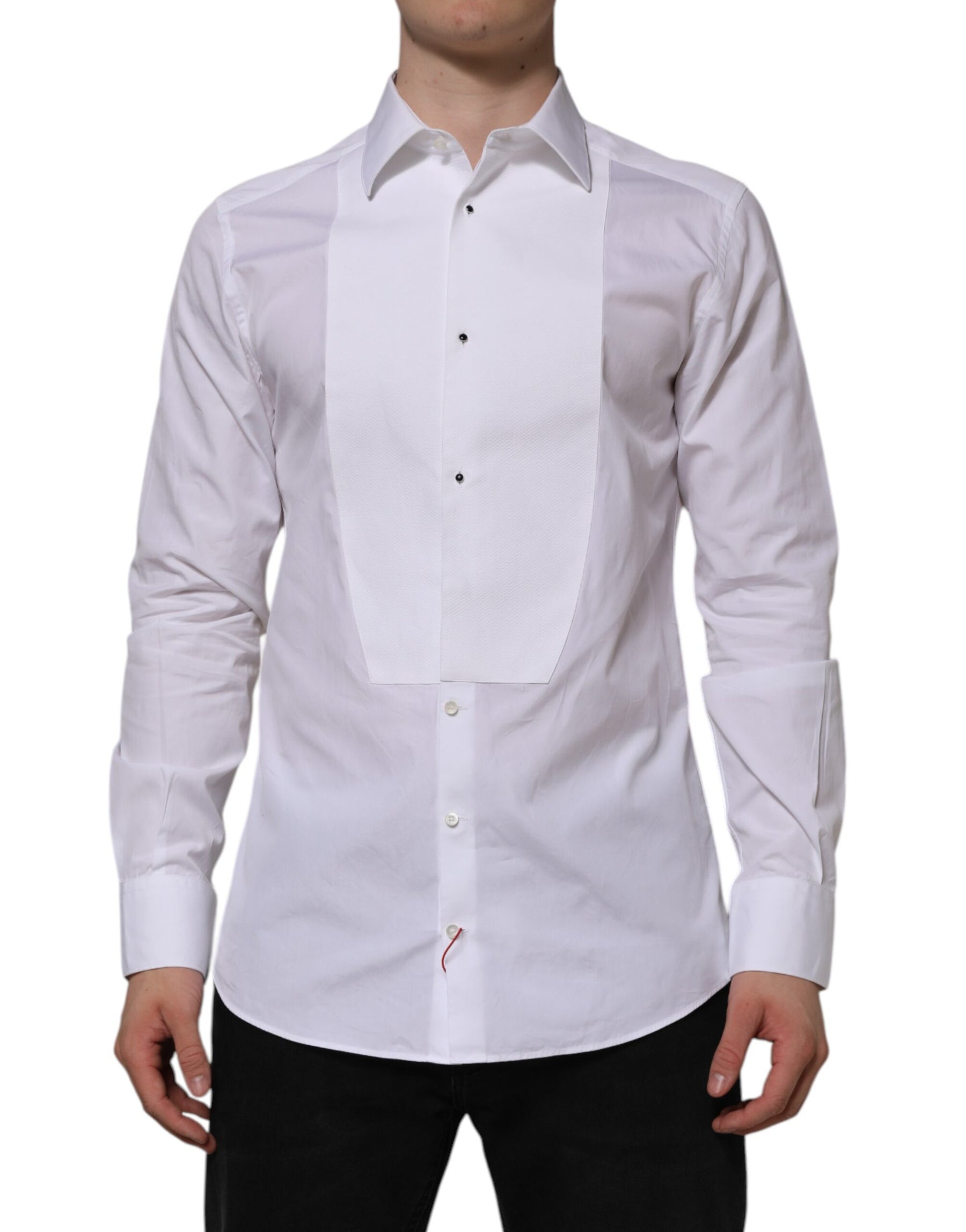 Dolce & Gabbana White Bib Cotton Popline GOLD Men Formal Shirt | Regal Royce