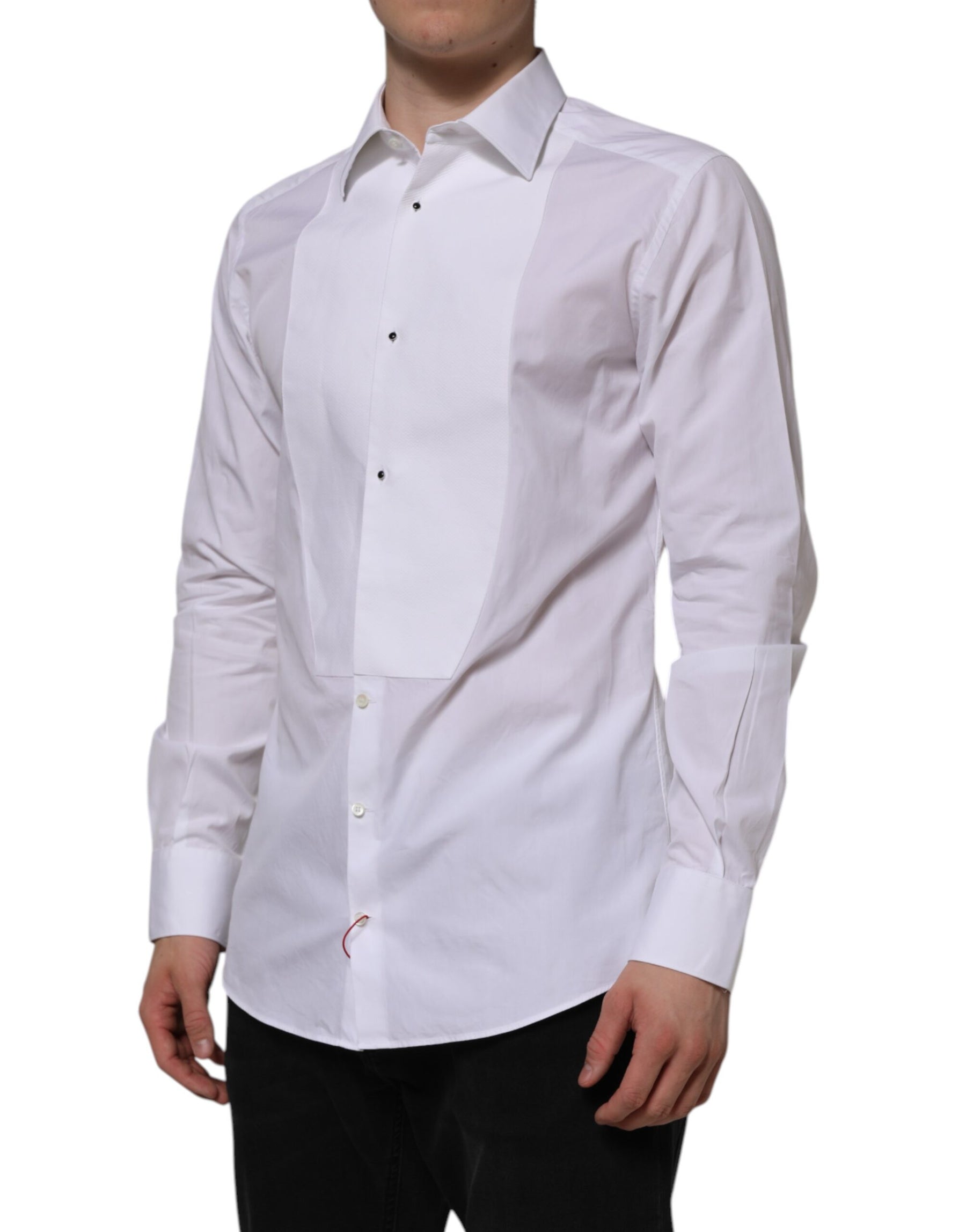 Dolce & Gabbana White Bib Cotton Popline GOLD Men Formal Shirt | Regal Royce