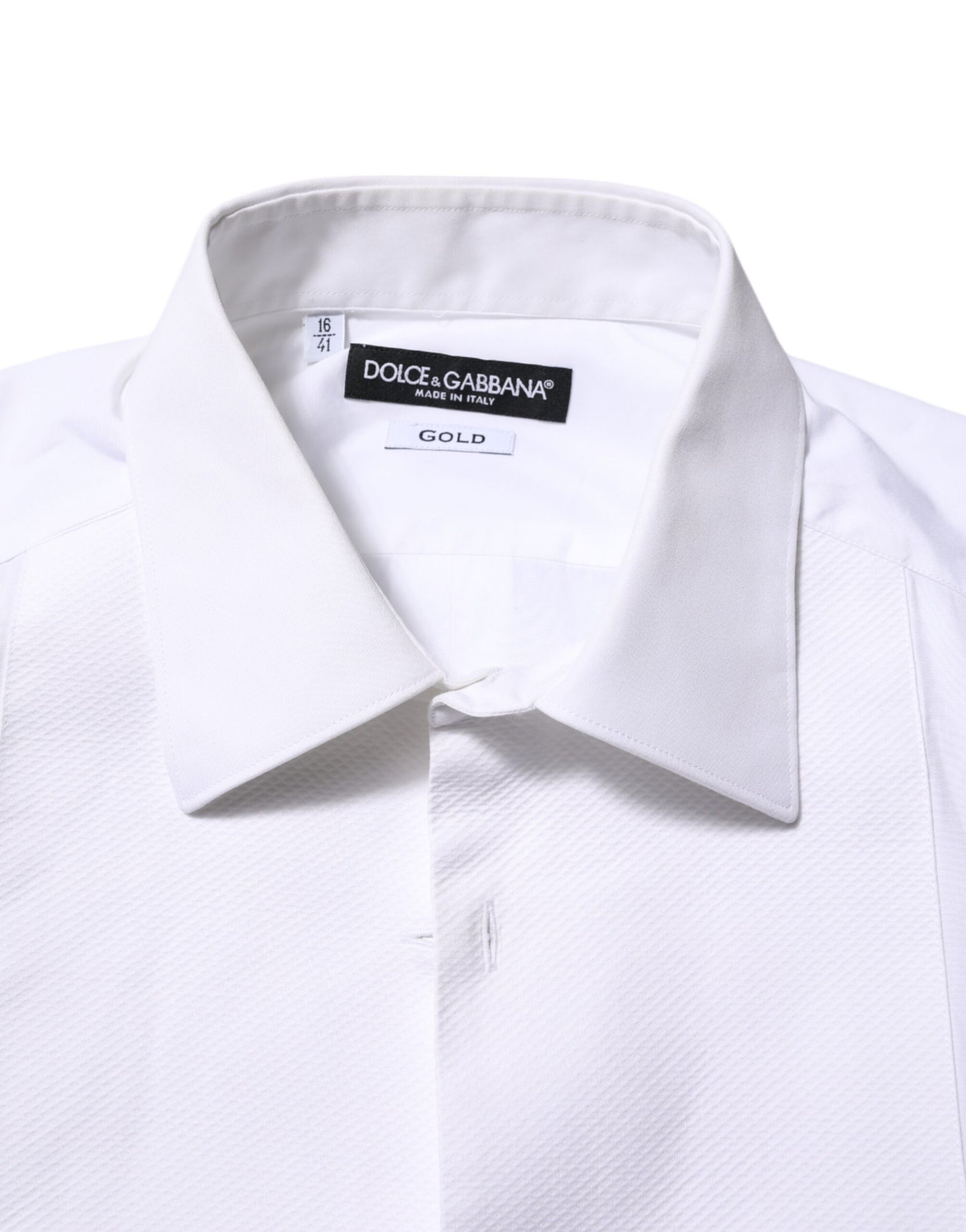 Dolce & Gabbana White Bib Cotton Popline GOLD Men Formal Shirt | Regal Royce