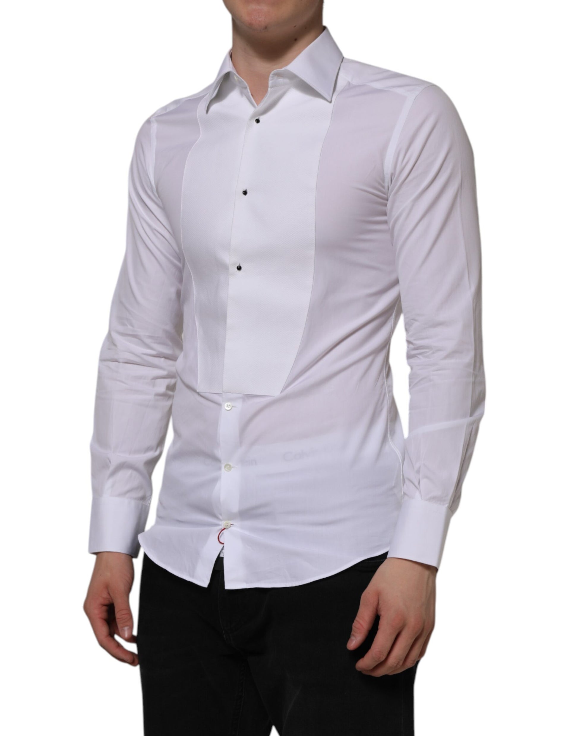 Dolce & Gabbana White Cotton GOLD Bib Poplin Formal Shirt | Regal Royce
