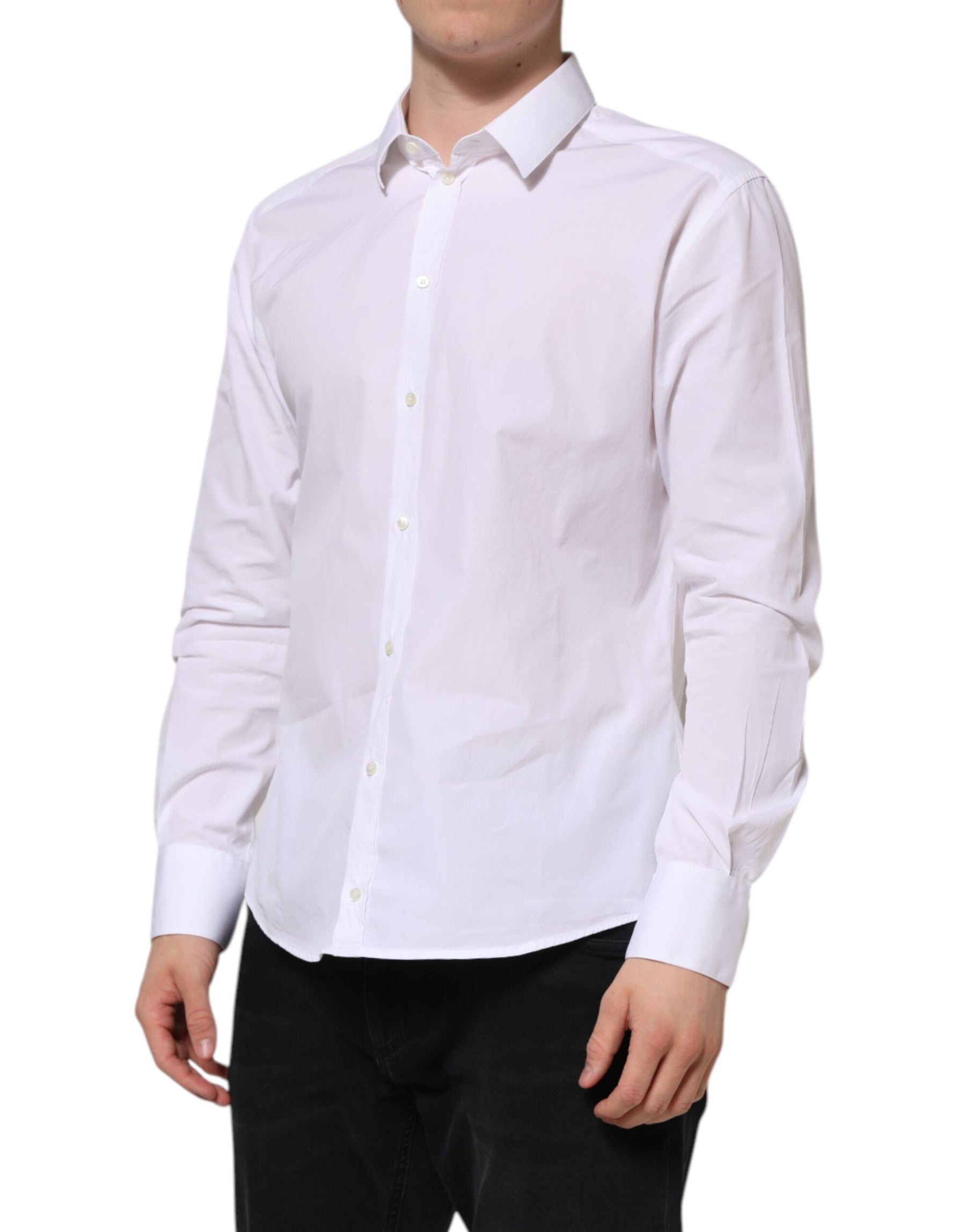 Dolce & Gabbana White Cotton Long Sleeves GOLD Formal Shirt | Regal Royce
