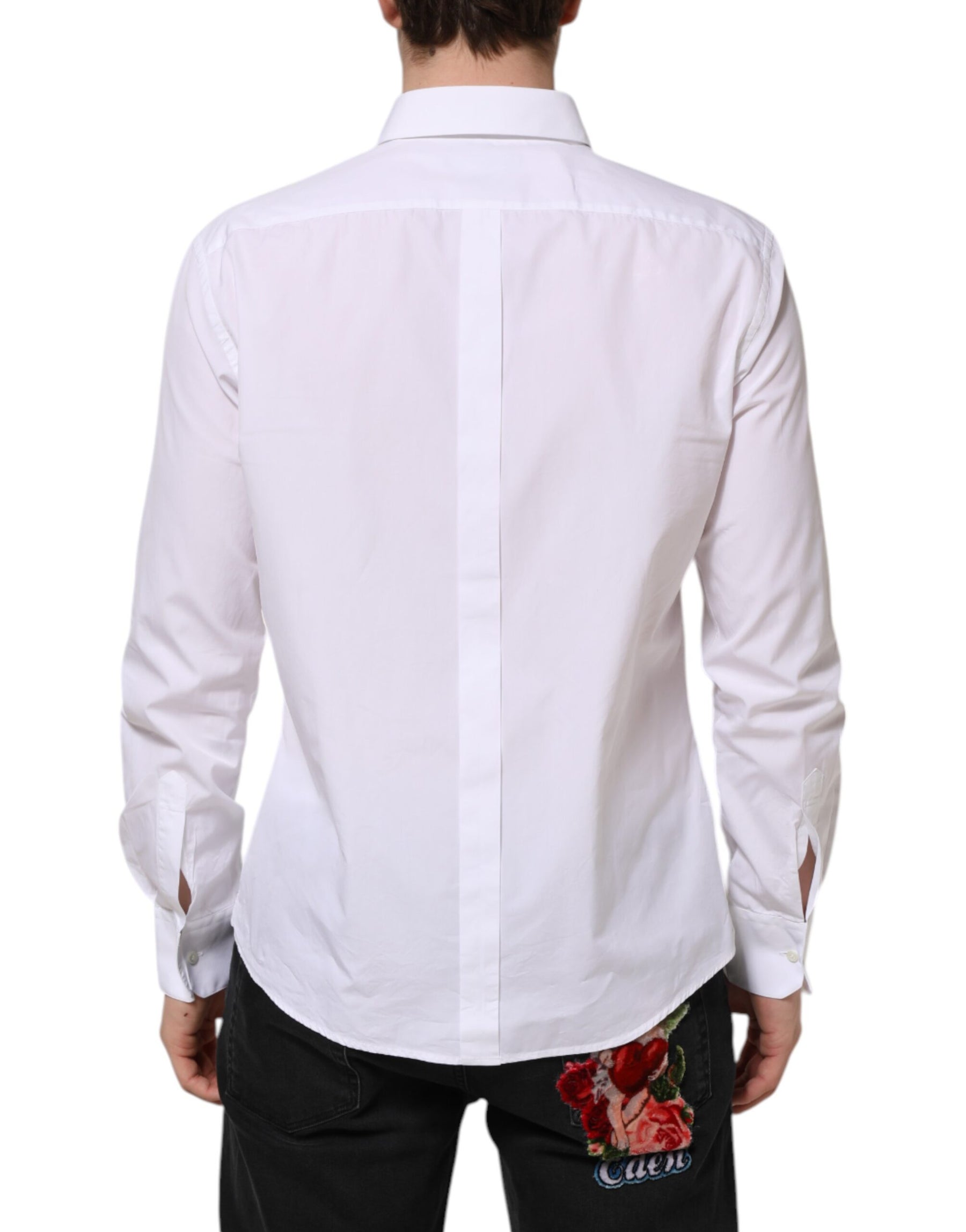 Dolce & Gabbana White Cotton Long Sleeves GOLD Formal Shirt | Regal Royce