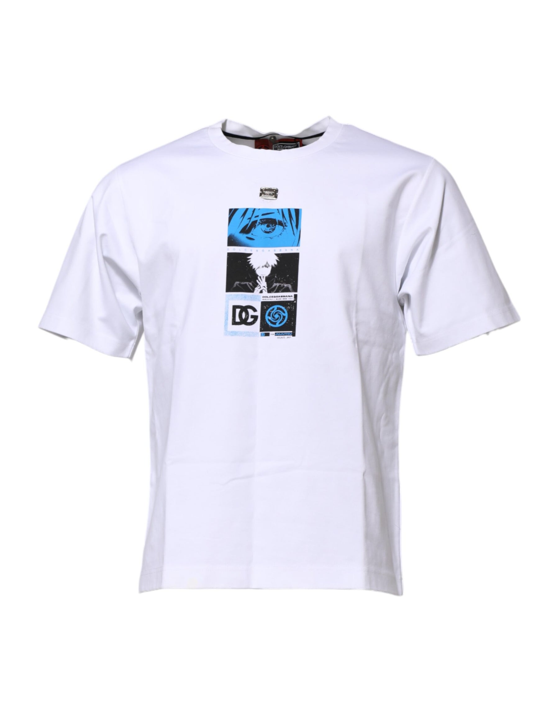 Dolce & Gabbana White Cotton Crew Neck Graphic Print T-shirt | Regal Royce