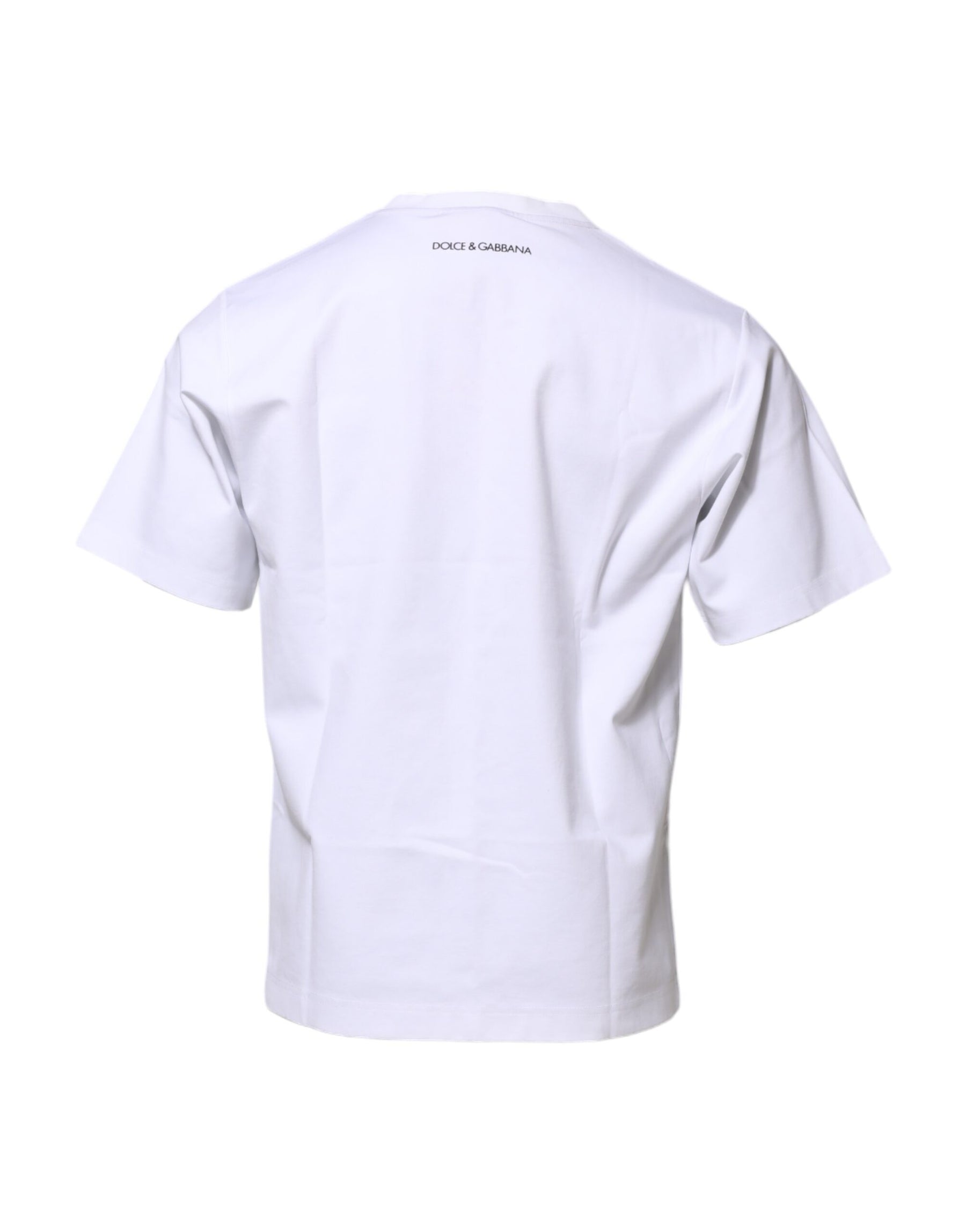 Dolce & Gabbana White Cotton Crew Neck Graphic Print T-shirt | Regal Royce