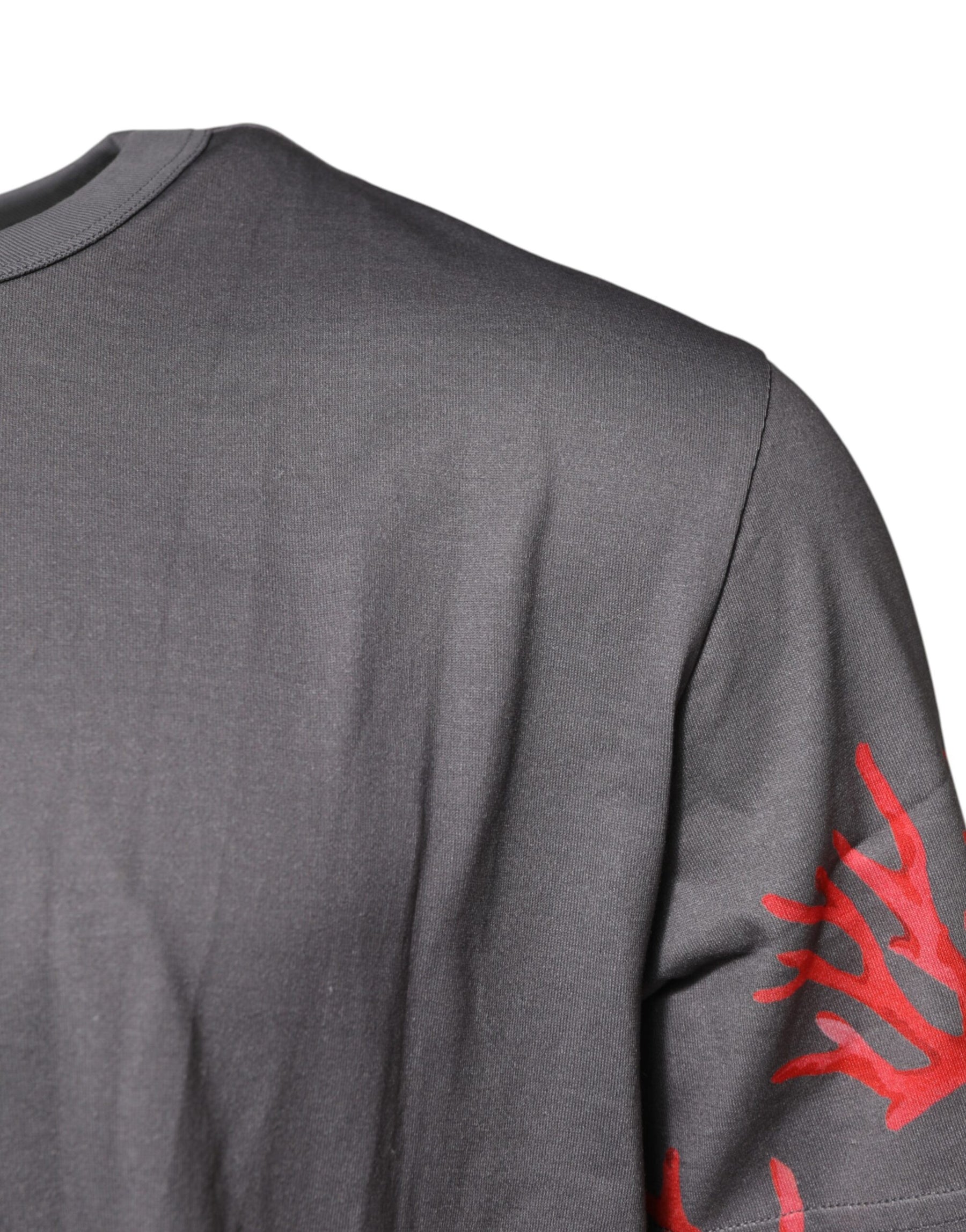 Dolce & Gabbana Gray Cotton Coral Print Logo Plaque T-shirt | Regal Royce