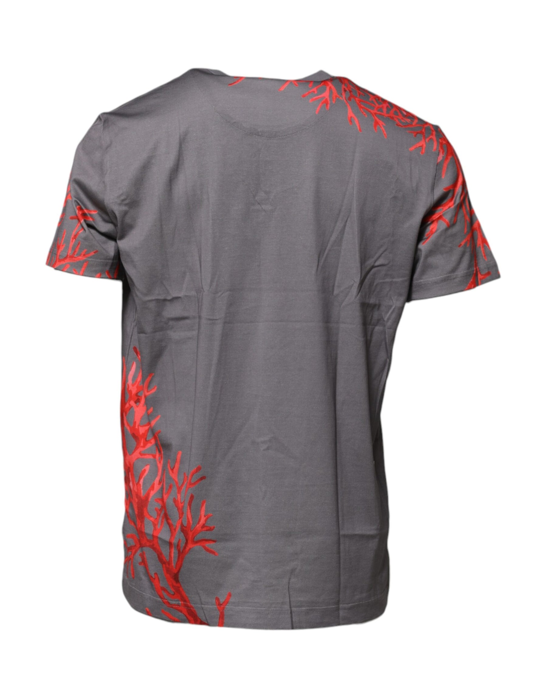Dolce & Gabbana Gray Cotton Coral Print Logo Plaque T-shirt | Regal Royce