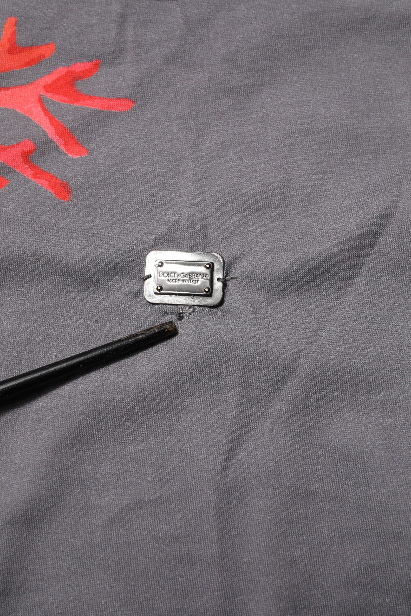 Dolce & Gabbana Gray Cotton Coral Print Logo Plaque T-shirt | Regal Royce