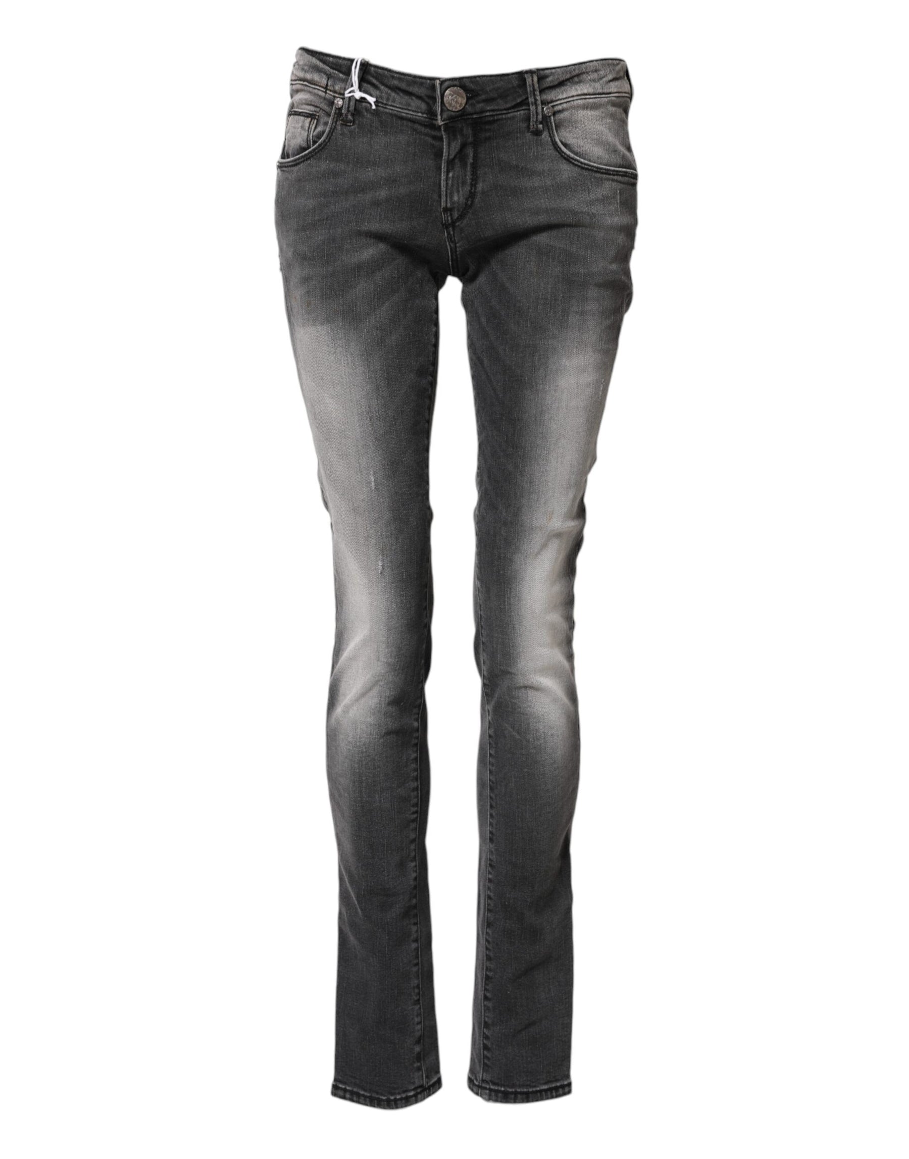 Acht Dark Gray Cotton Slim Fit Denim Low Waist Denim Jeans | Regal Royce