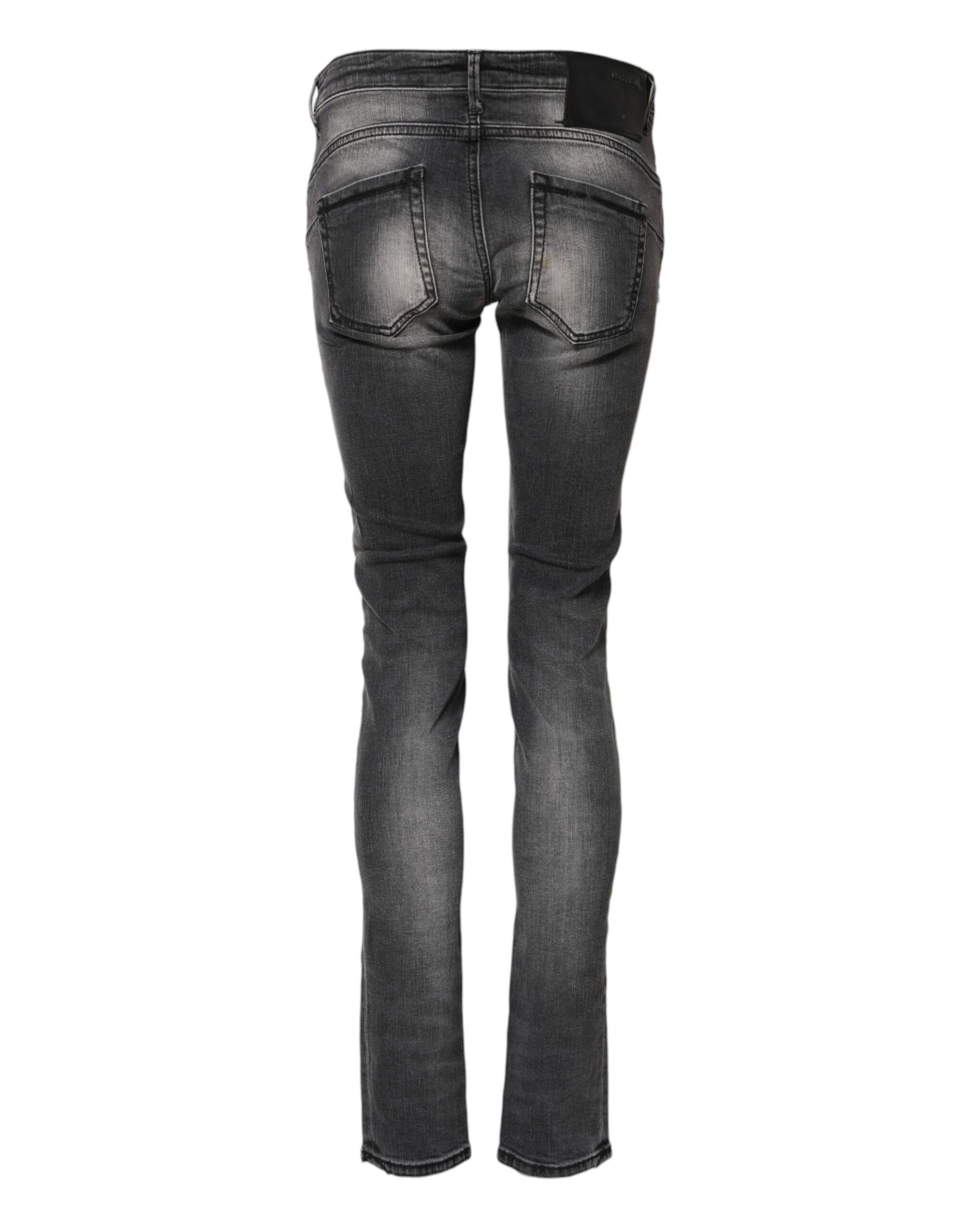 Acht Dark Gray Cotton Slim Fit Denim Low Waist Denim Jeans | Regal Royce