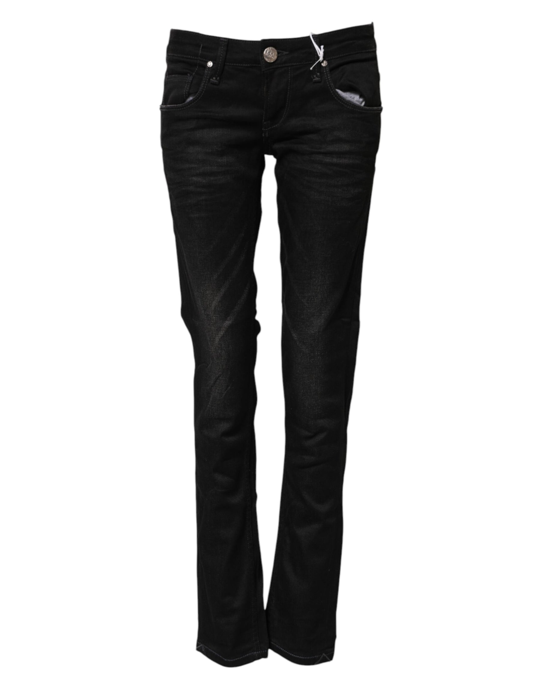 Acht Black Cotton Slim Fit Denim Low Waist Denim Jeans | Regal Royce