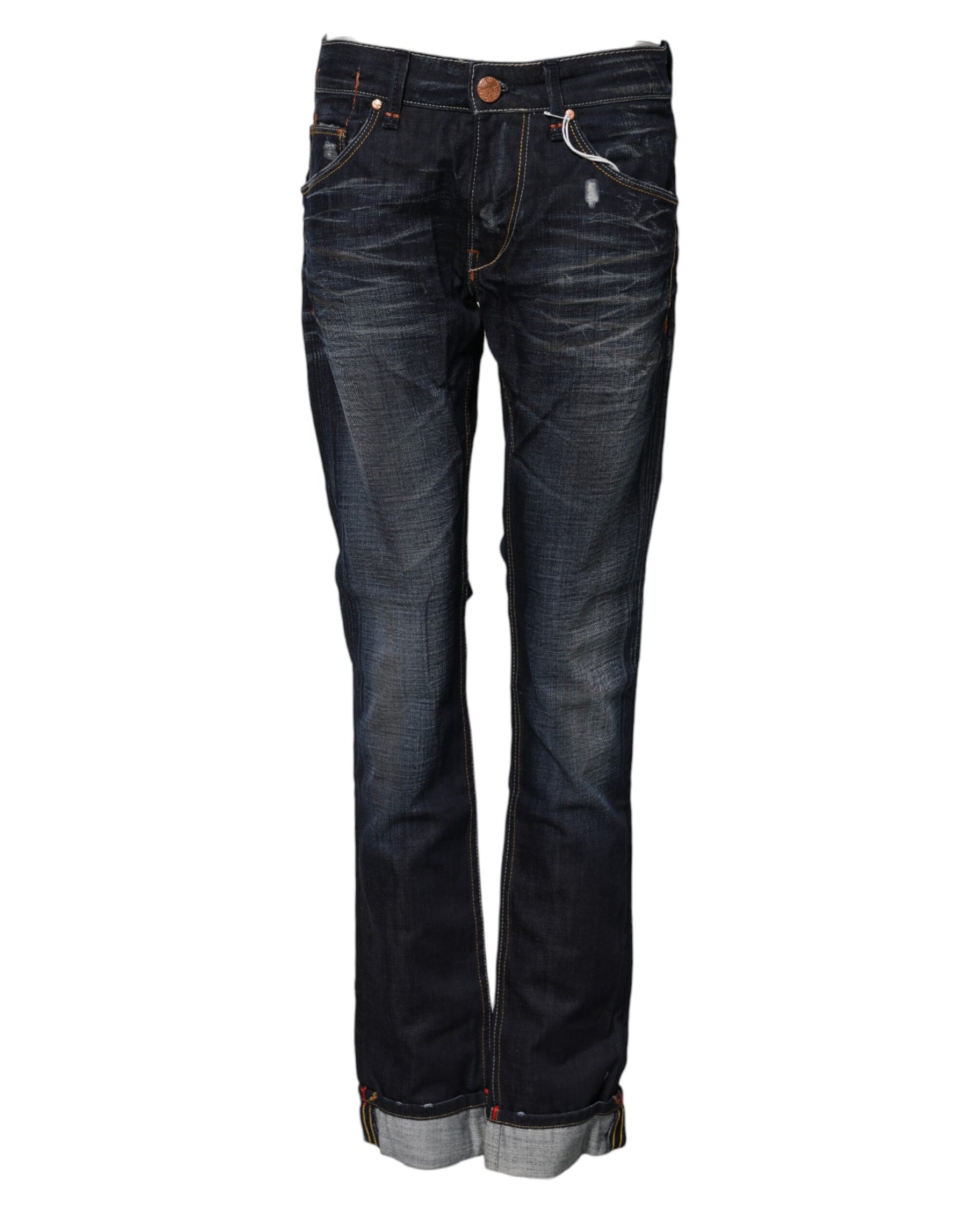 Acht Blue Washed Cotton Mid Waist Flared Denim Jeans | Regal Royce