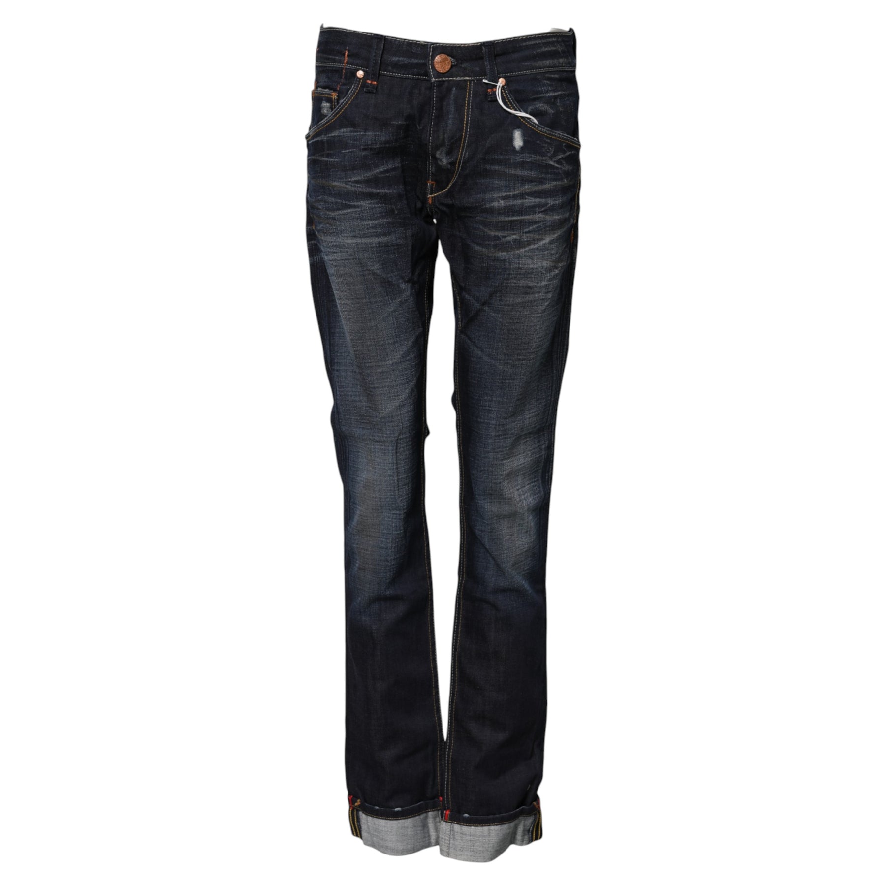 Acht Blue Washed Cotton Mid Waist Flared Denim Jeans | Regal Royce