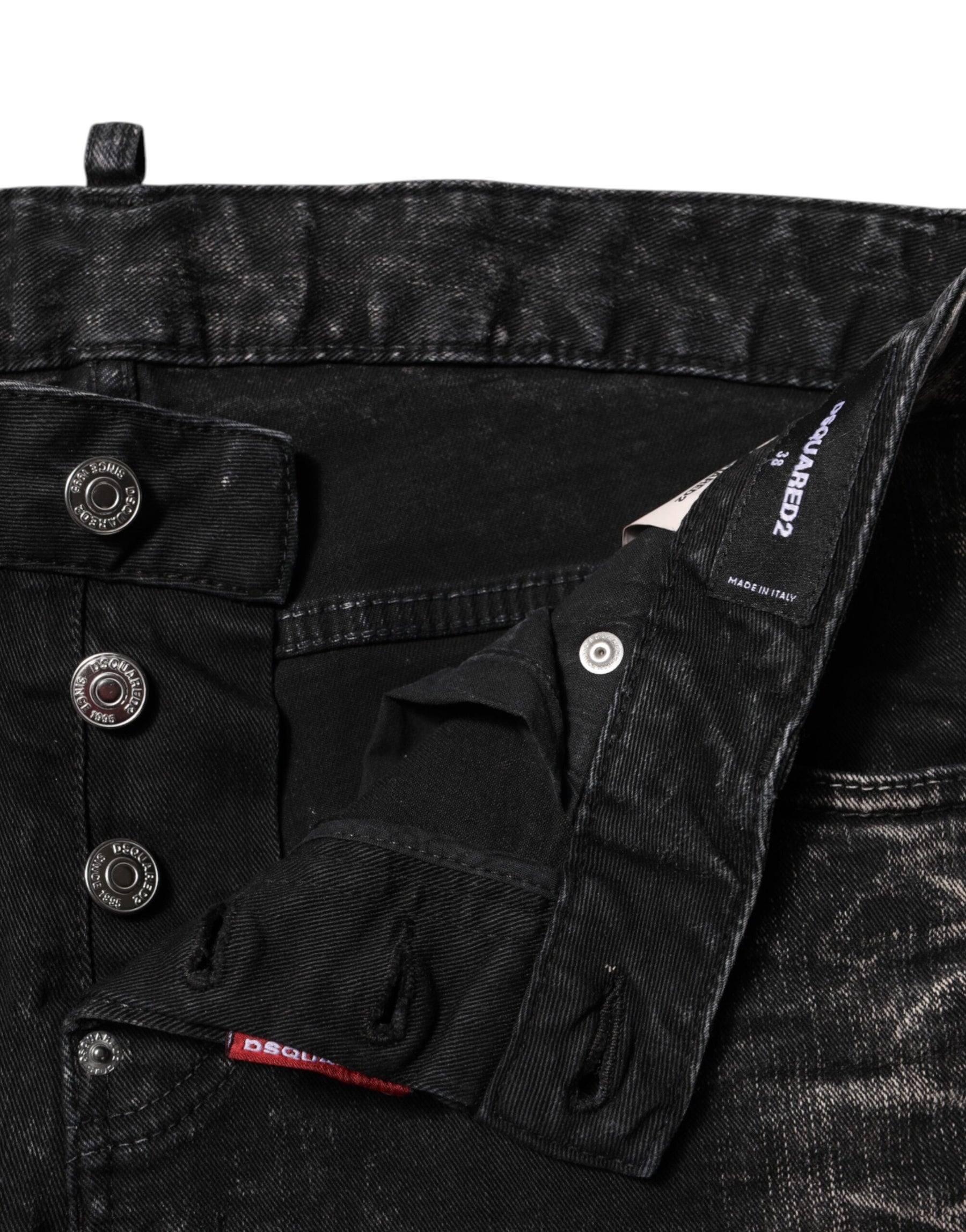 Dsquared² Black Washed Mid Waist Tapered Denim Jeans | Regal Royce
