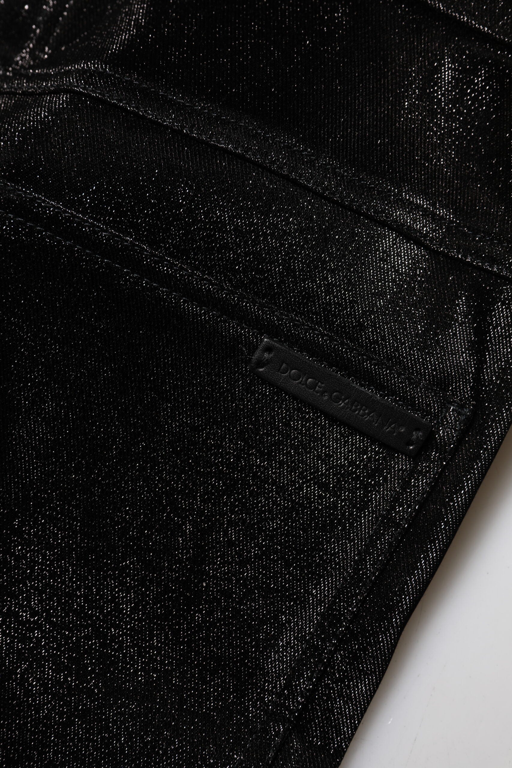 Dolce & Gabbana Black Cotton Stretch Silver Lurex Thread Pants | Regal Royce