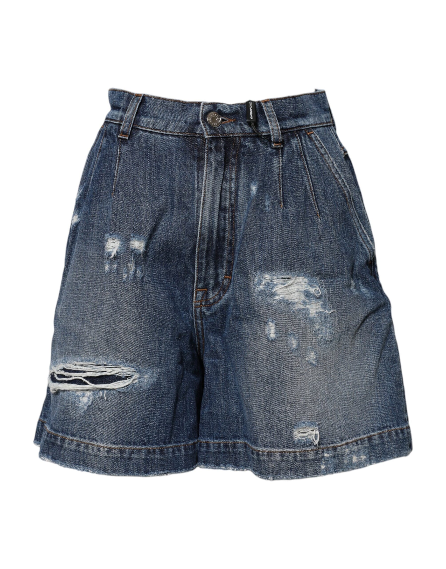 Dolce & Gabbana Blue Cotton Tattered Denim Bermuda Shorts | Regal Royce