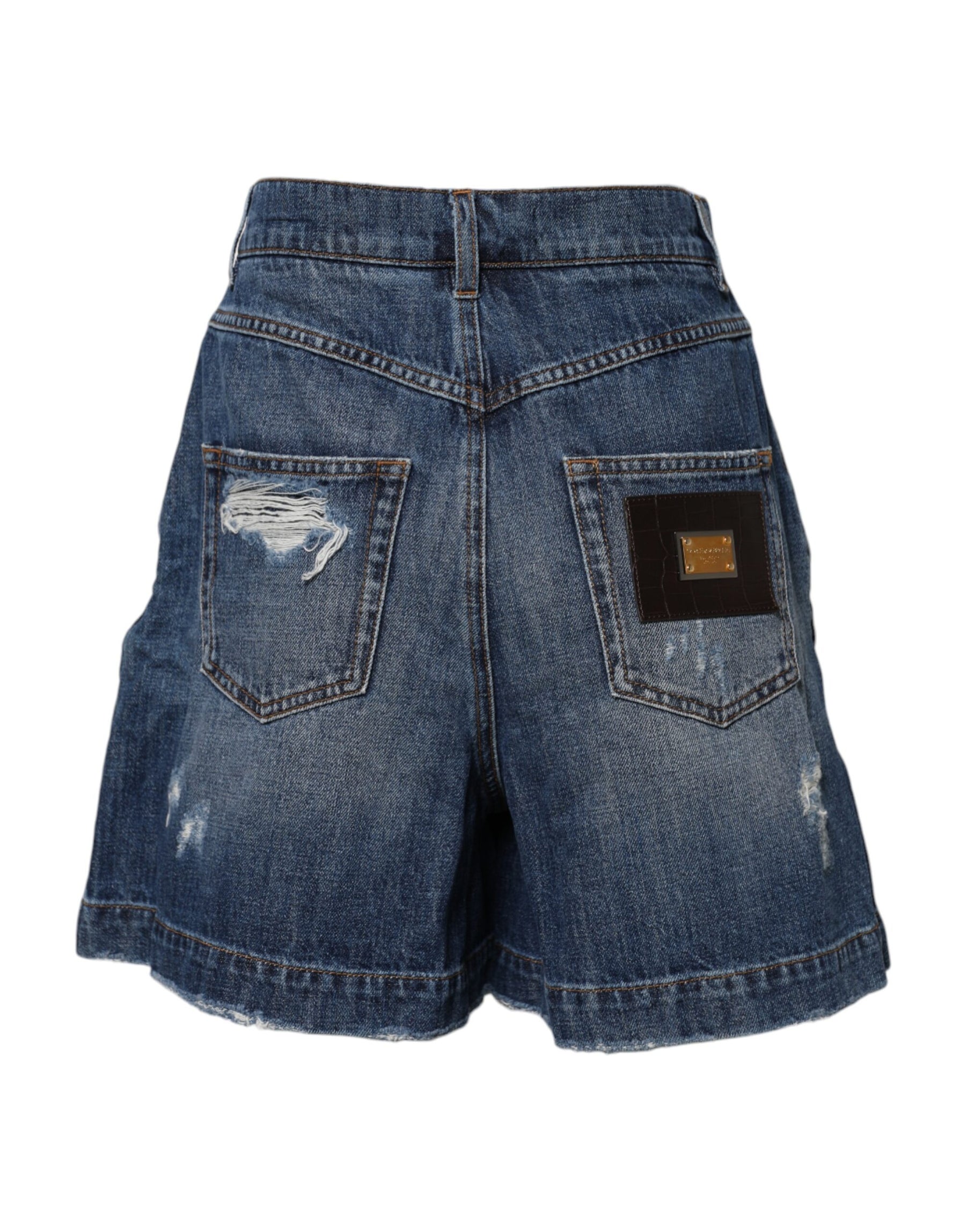 Dolce & Gabbana Blue Cotton Tattered Denim Bermuda Shorts | Regal Royce