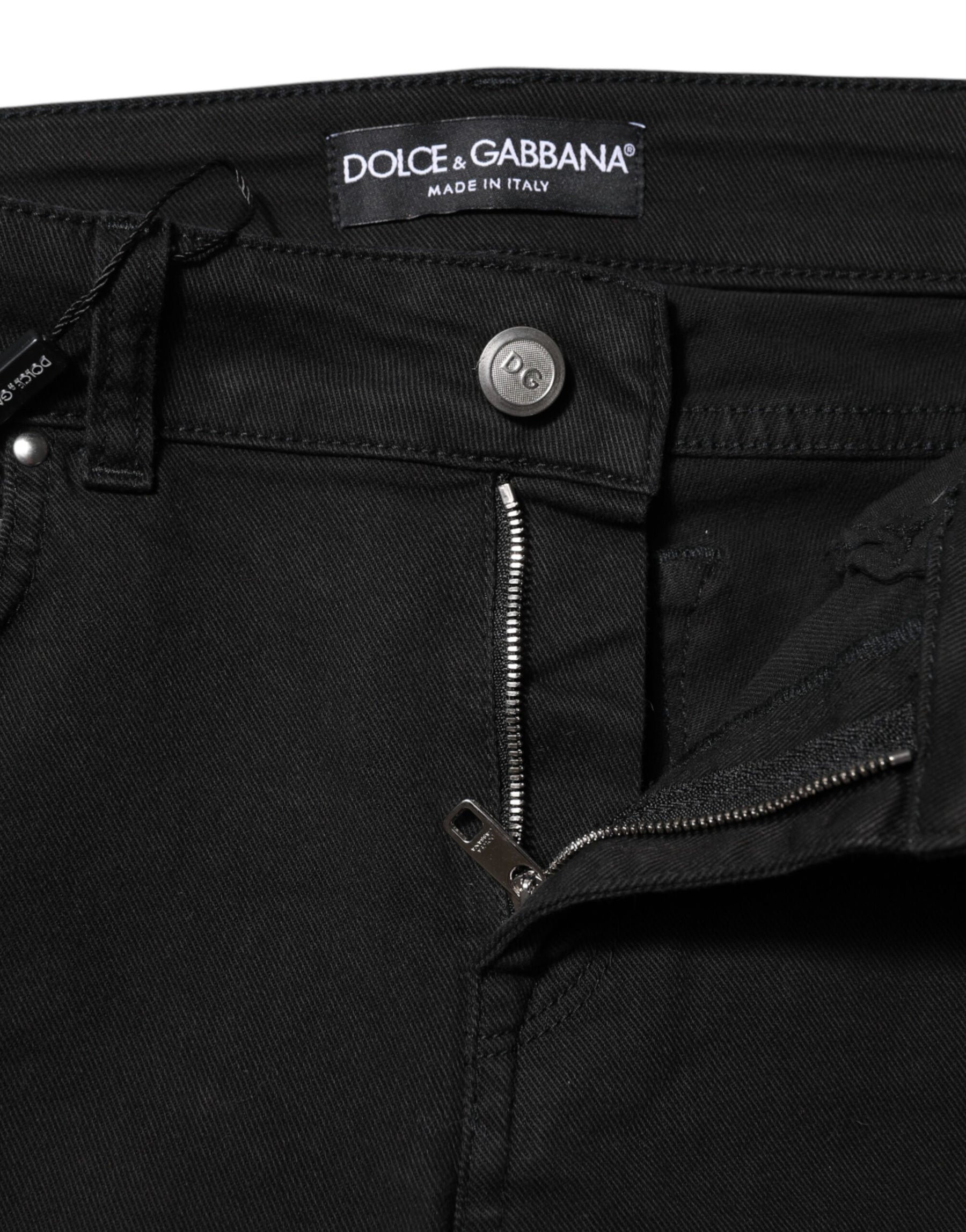Dolce & Gabbana Black Cotton Skinny Mid Waist Denim Jeans | Regal Royce