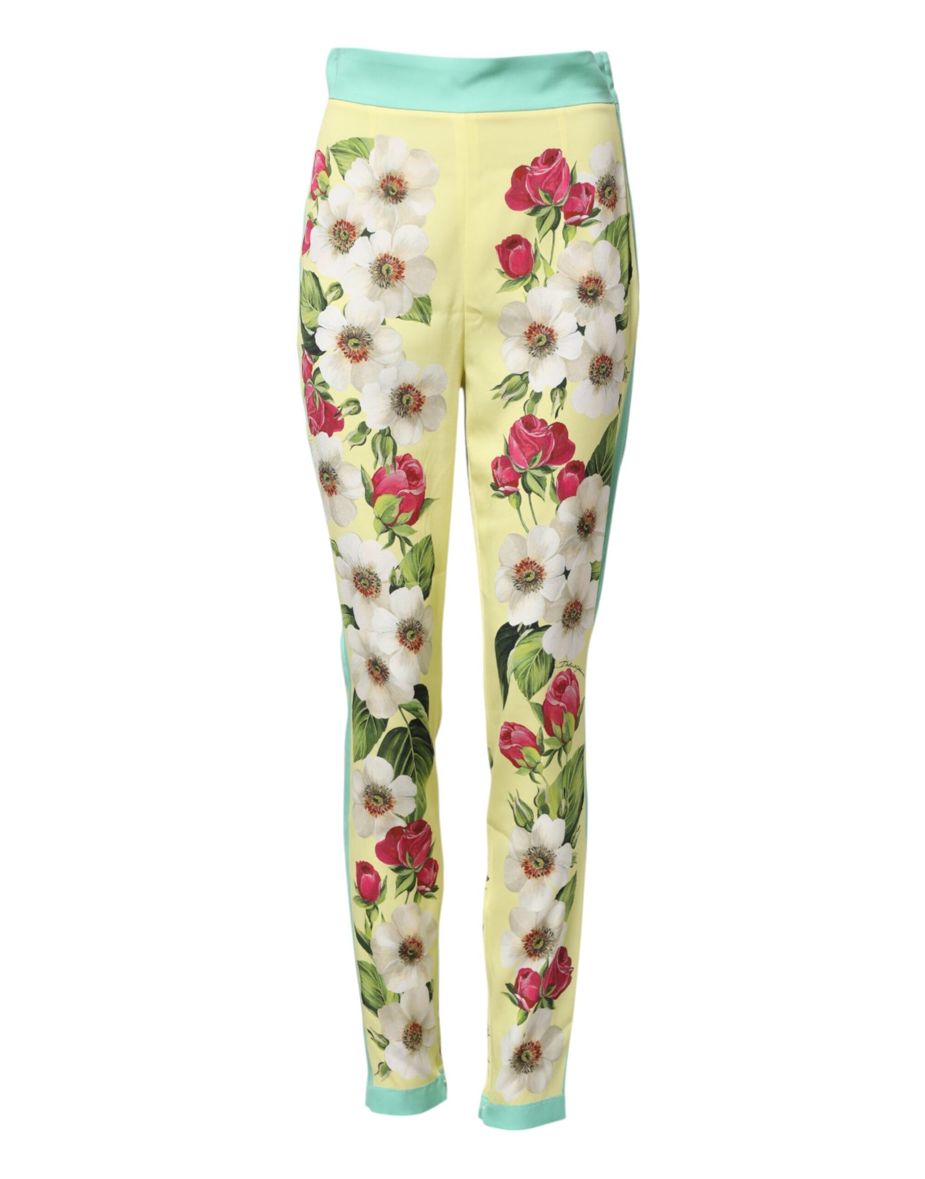 Dolce & Gabbana Yellow Silk Floral Leggings Pants | Regal Royce