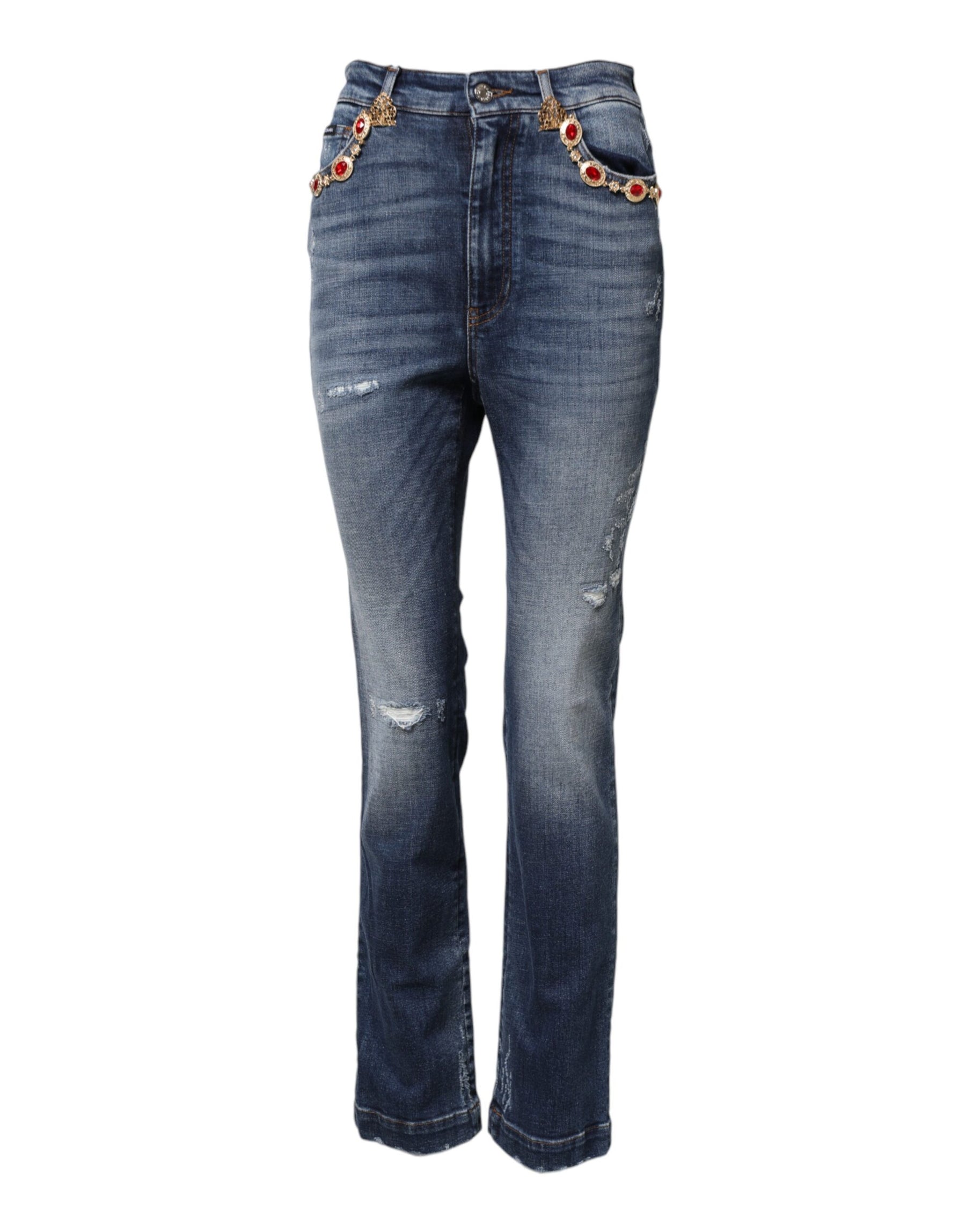 Dolce & Gabbana Blue Rhinestone Embellished Denim Jeans | Regal Royce