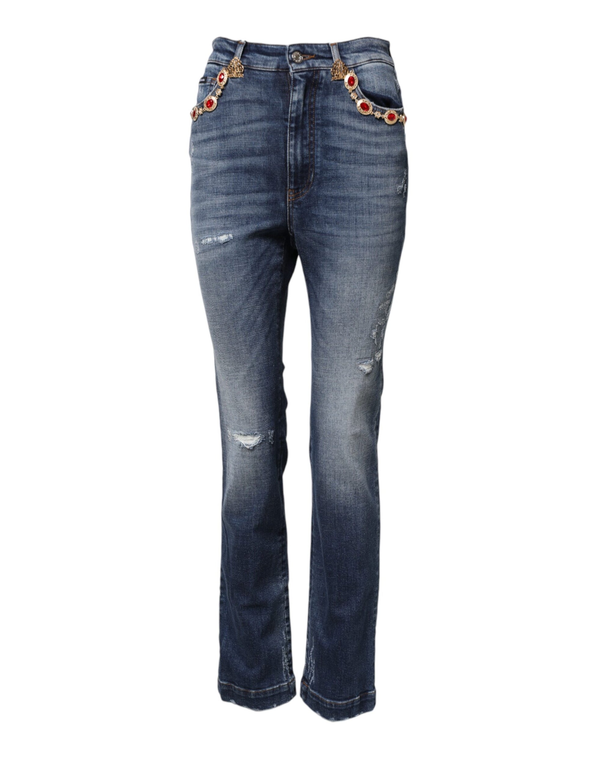 Dolce & Gabbana Blue Rhinestone Embellished Denim Jeans