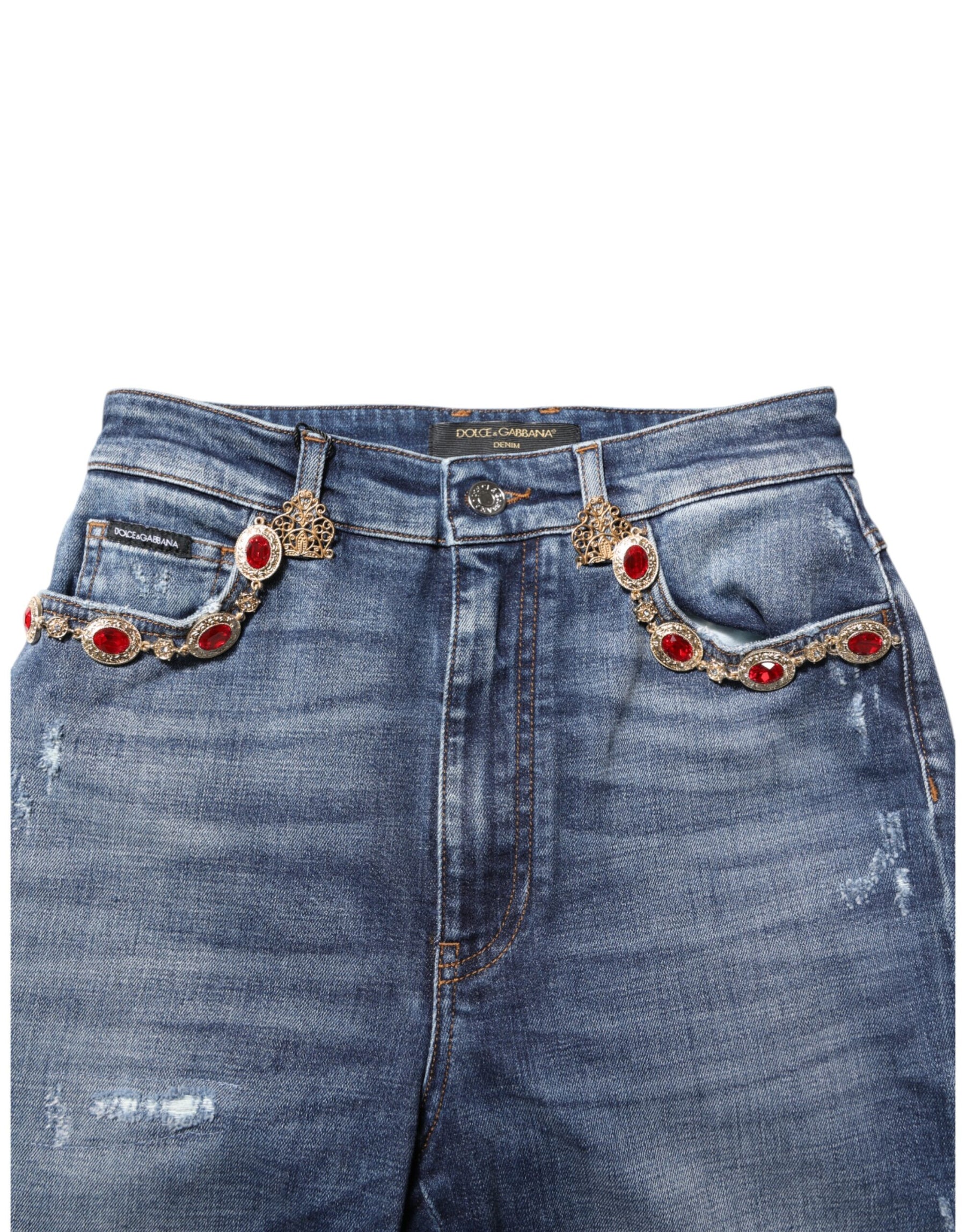 Dolce & Gabbana Blue Rhinestone Embellished Denim Jeans | Regal Royce
