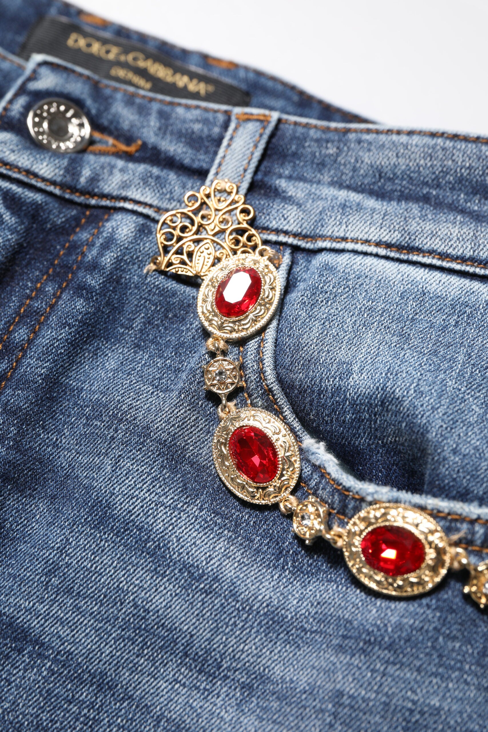 Dolce & Gabbana Blue Rhinestone Embellished Denim Jeans | Regal Royce