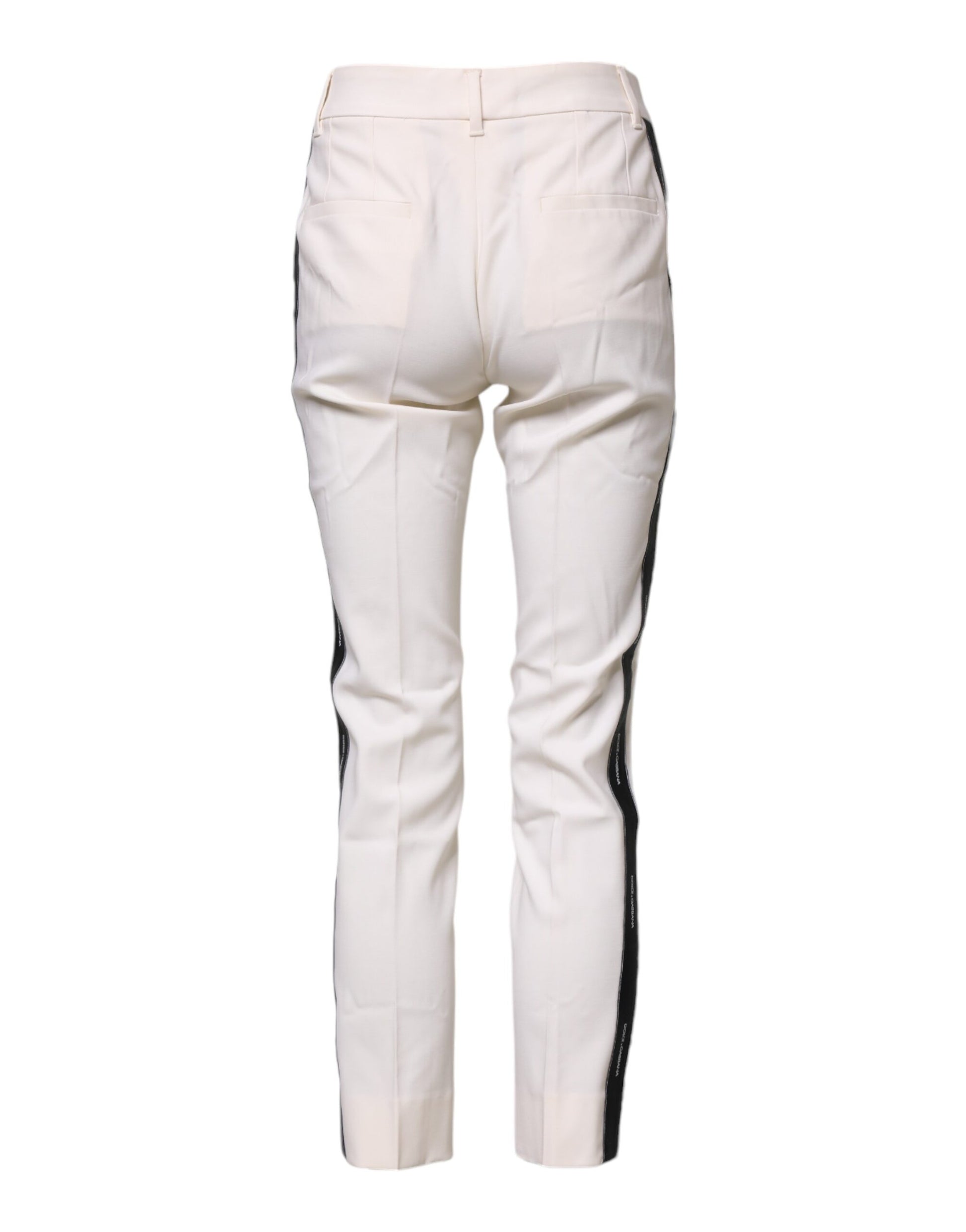 Dolce & Gabbana White Wool Tapered High Waist Pants