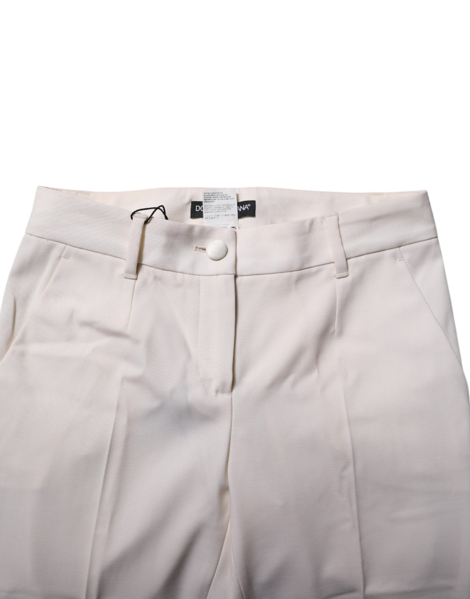 Dolce & Gabbana White Wool Tapered High Waist Pants | Regal Royce