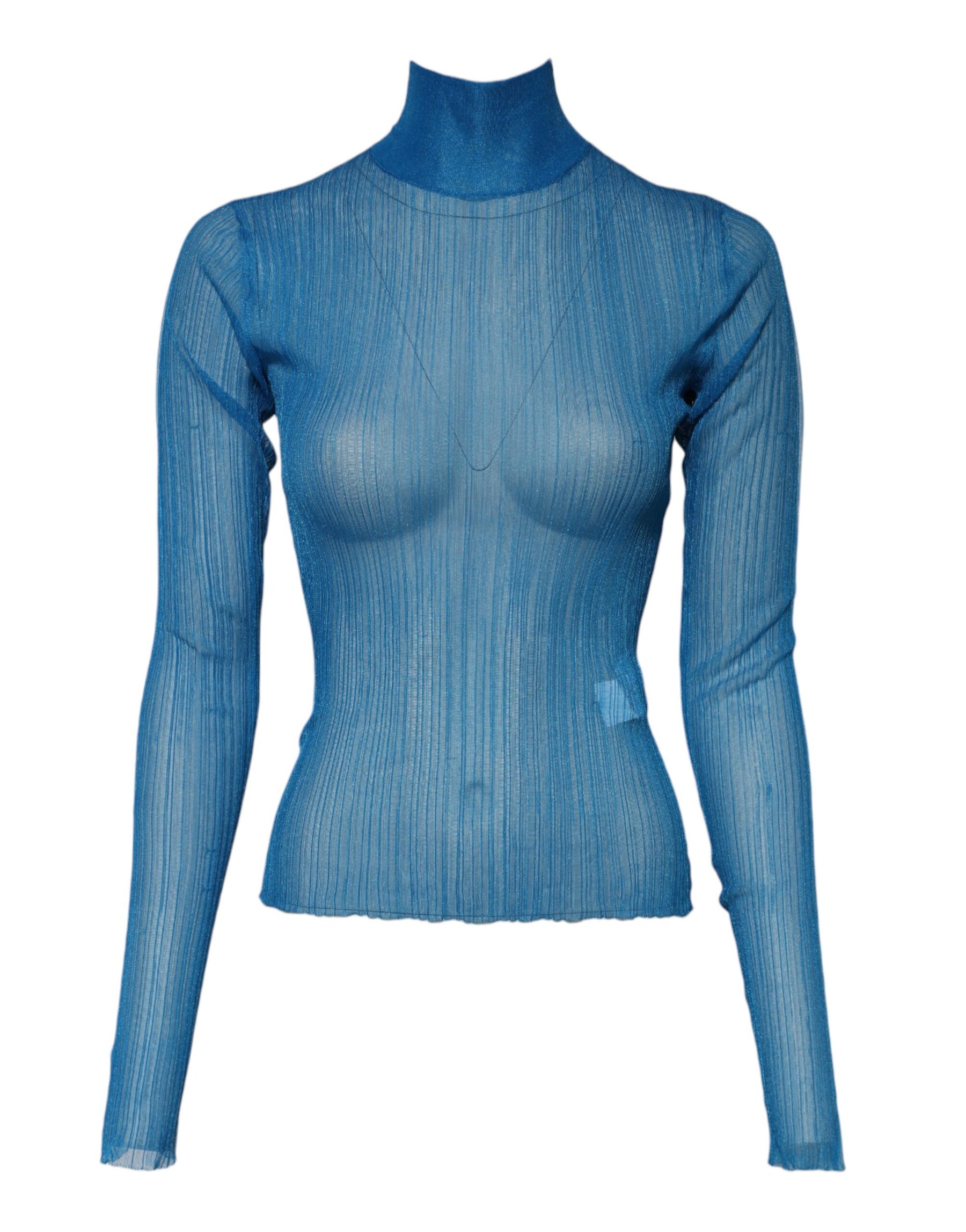 Dolce & Gabbana Blue See Through Turtleneck Long Sleeves Top | Regal Royce