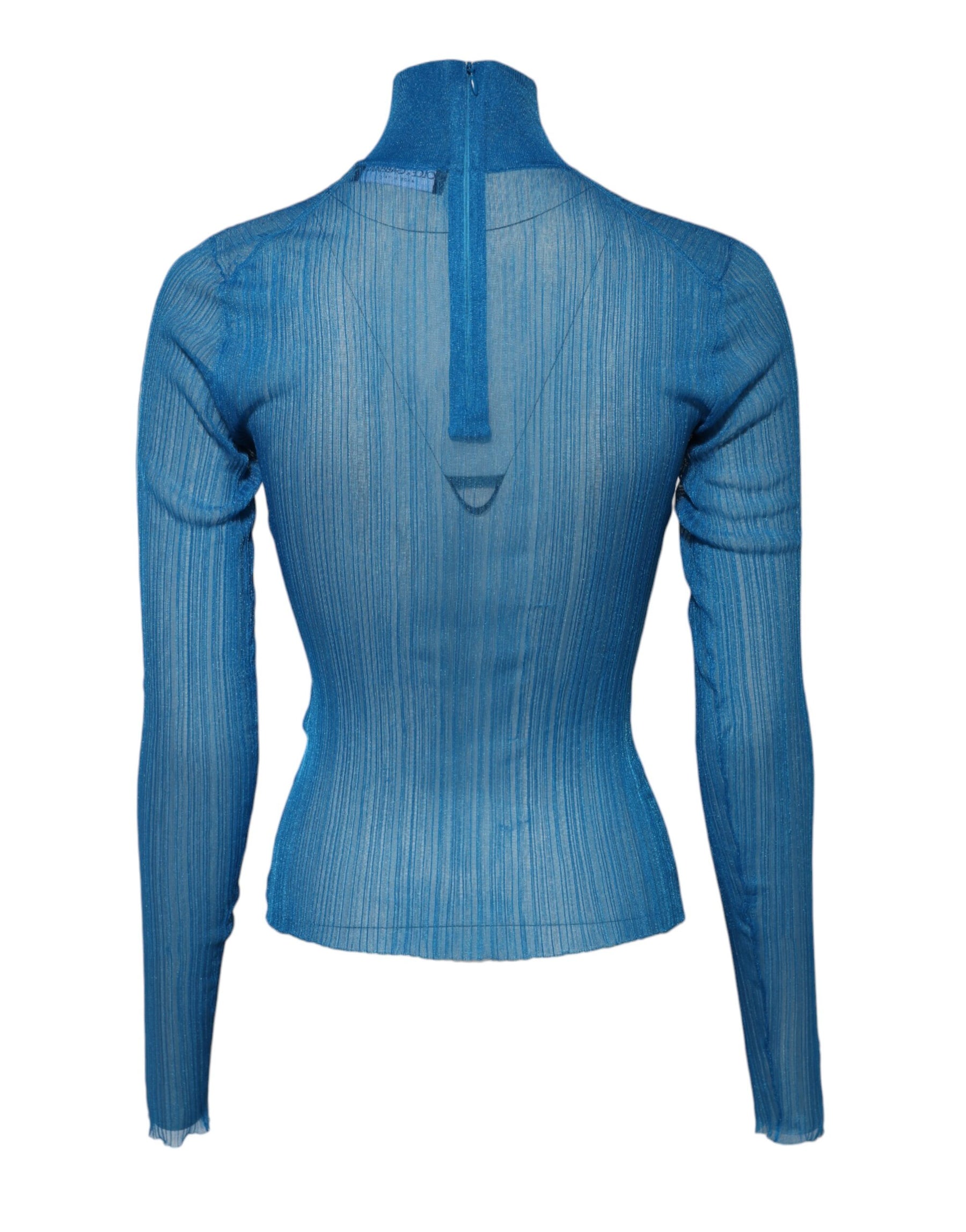 Dolce & Gabbana Blue See Through Turtleneck Long Sleeves Top | Regal Royce
