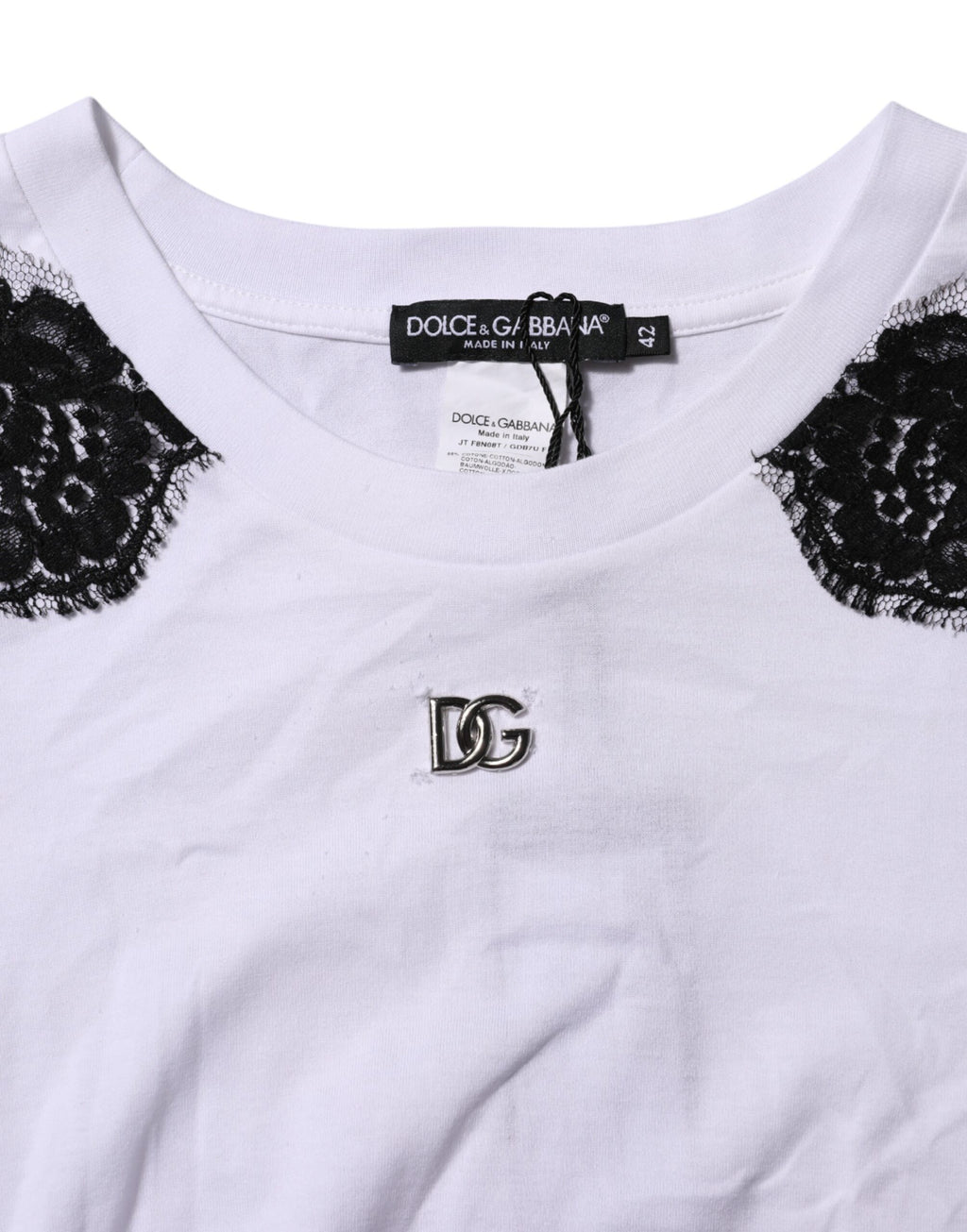 Dolce & Gabbana White Floral Lace DG Detailing Top T-shirt