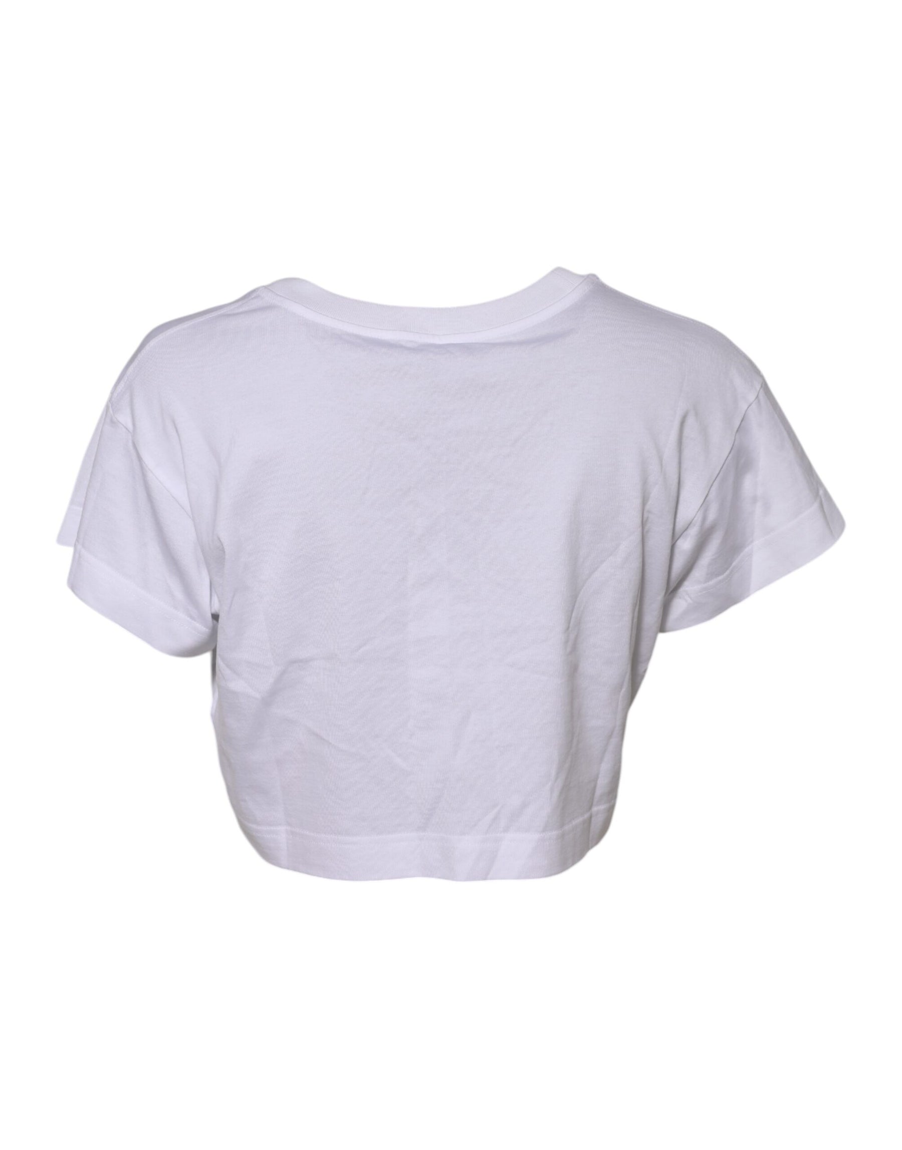 Dolce & Gabbana White Floral Lace DG Detailing Cropped T-shirt | Regal Royce
