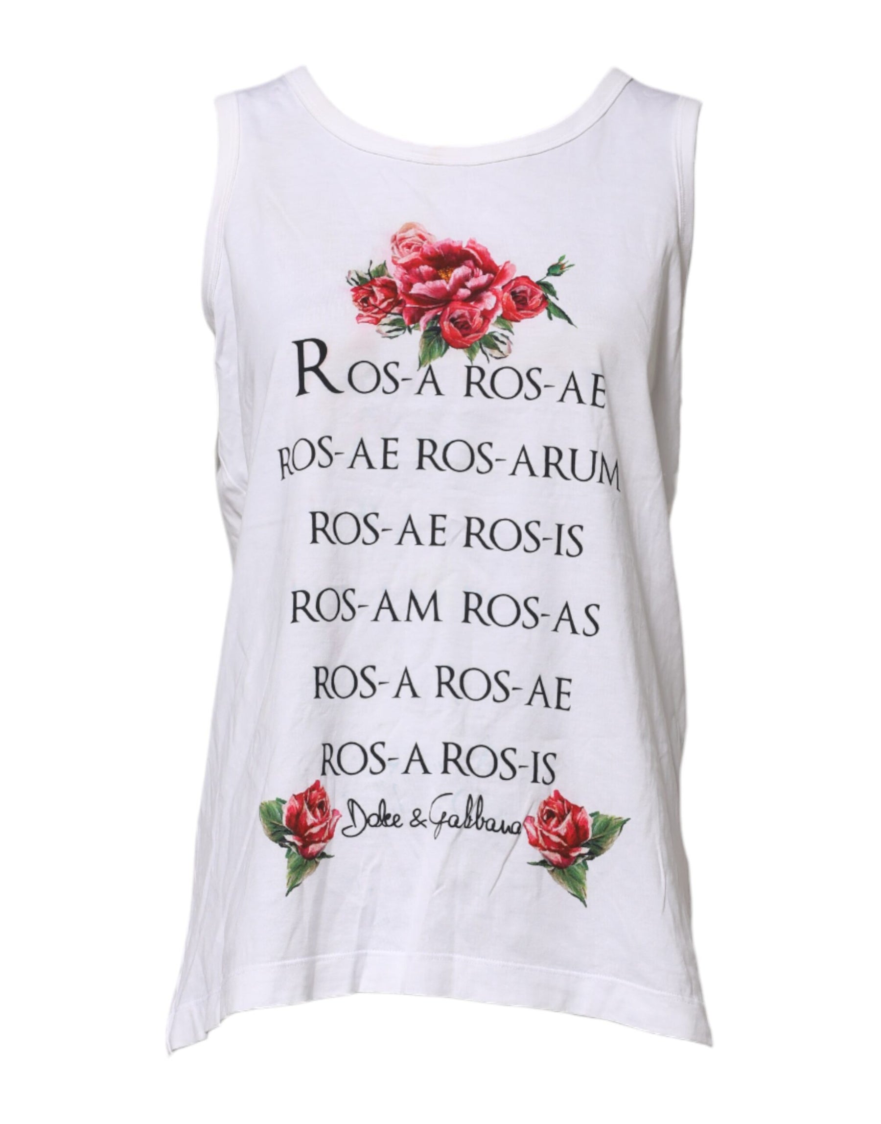 Dolce & Gabbana White Cotton Printed Sleeveless Round Neck Top | Regal Royce