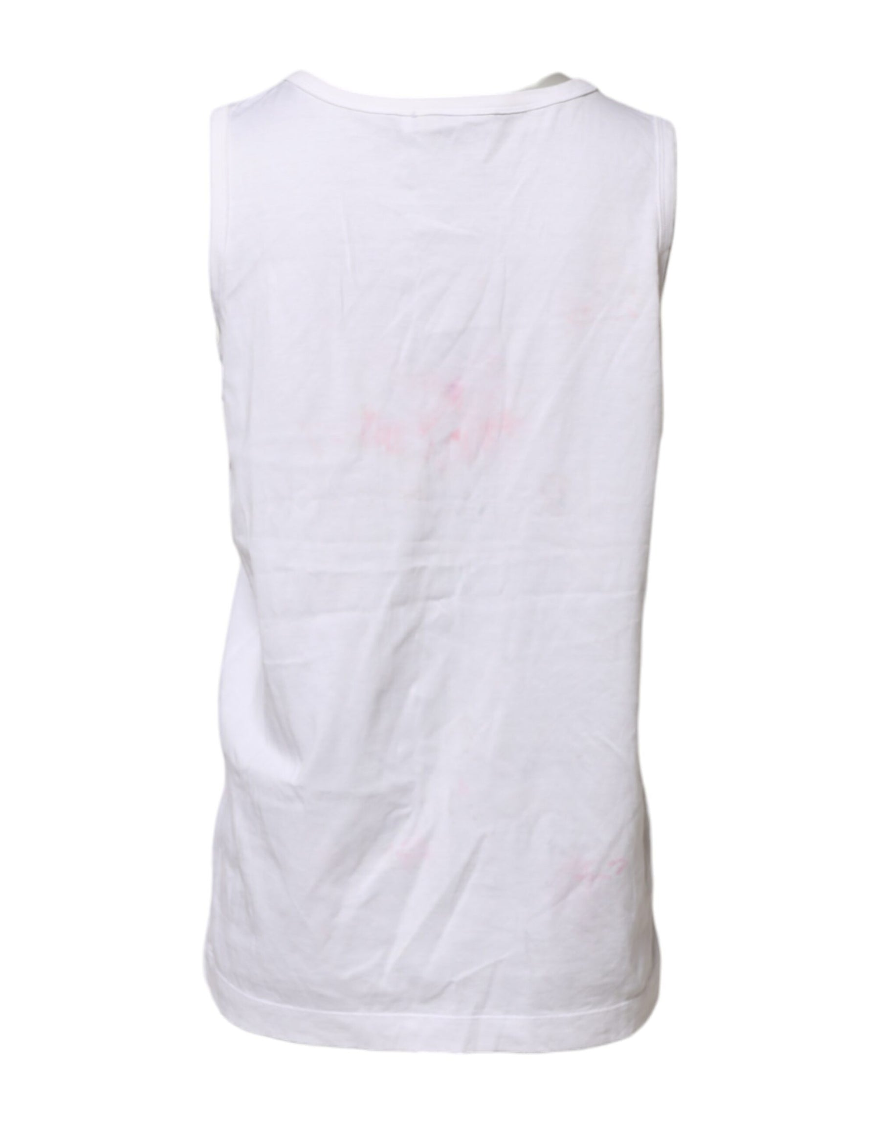 Dolce & Gabbana White Cotton Printed Sleeveless Round Neck Top | Regal Royce