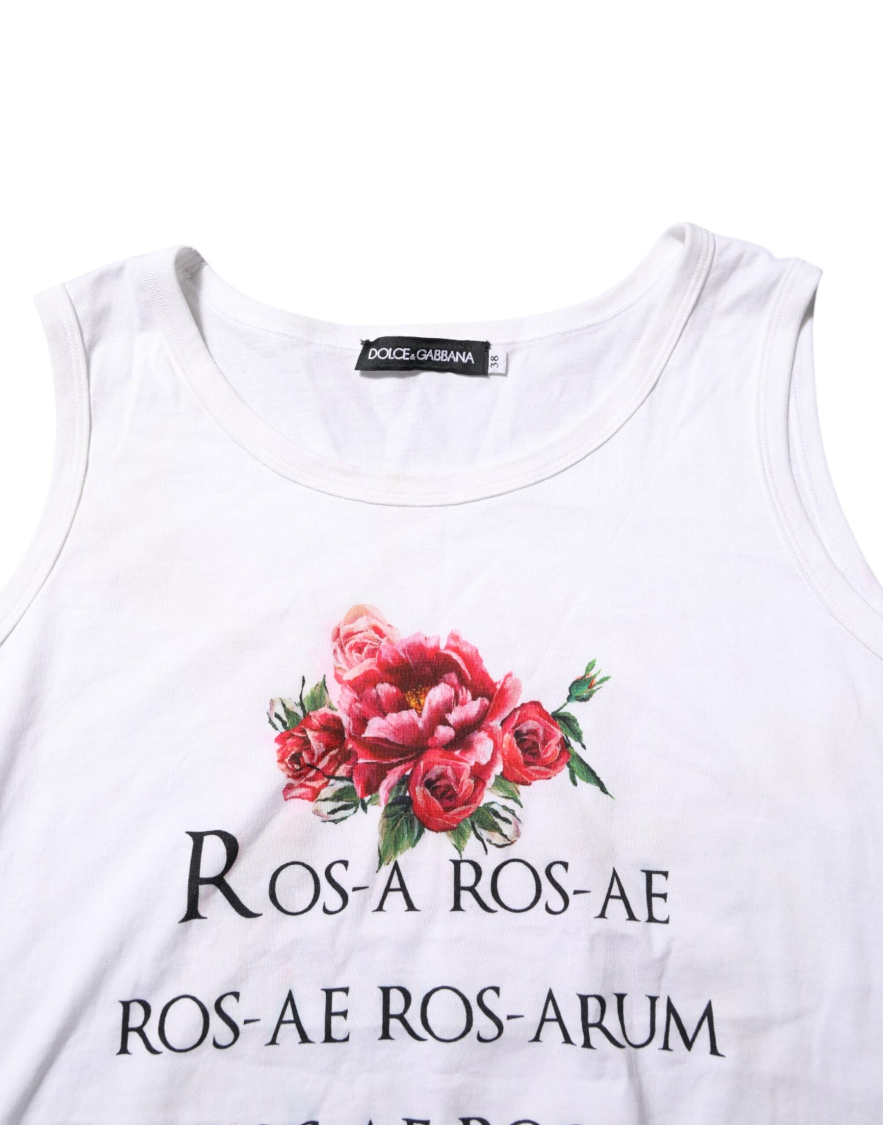 Dolce & Gabbana White Cotton Printed Sleeveless Round Neck Top | Regal Royce