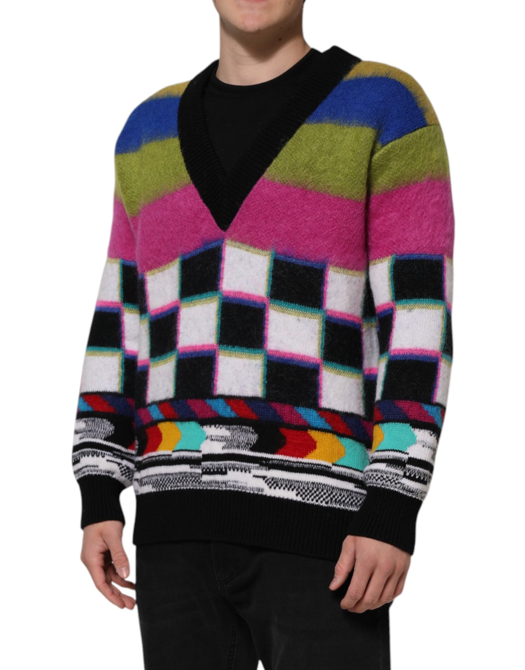 Dolce & Gabbana Multicolor Glitch Design Pullover Sweater | Regal Royce