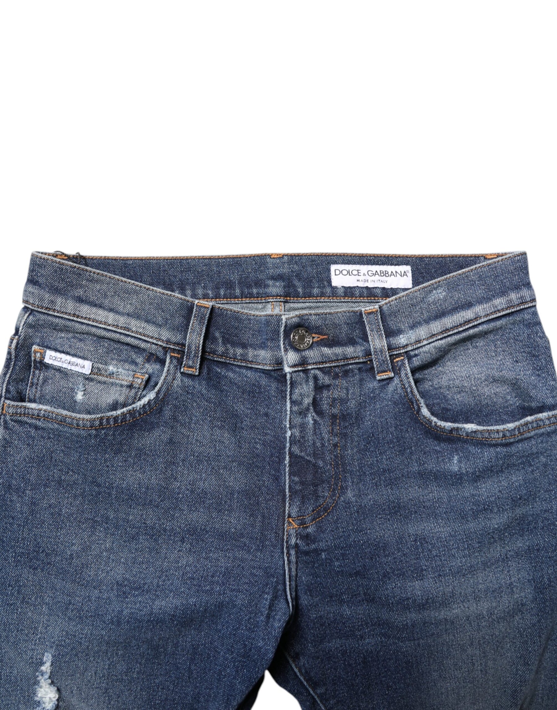 Dolce & Gabbana Blue Washed Skinny Cotton Tattered Denim Jeans | Regal Royce