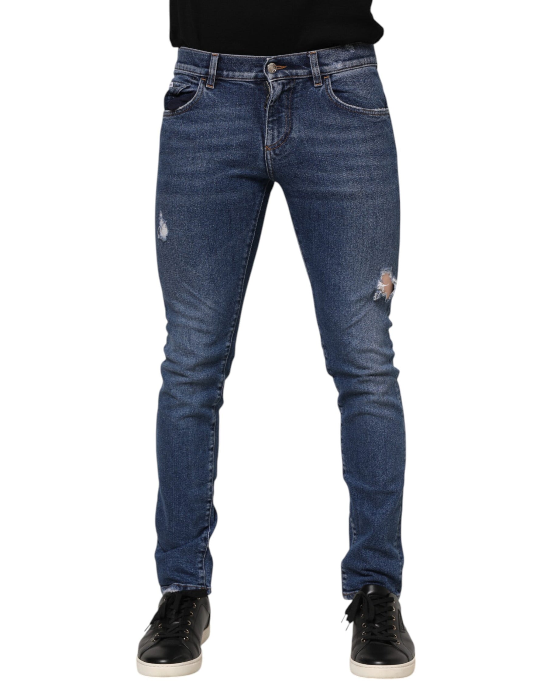Dolce & Gabbana Blue Washed Skinny Cotton Tattered Denim Jeans | Regal Royce