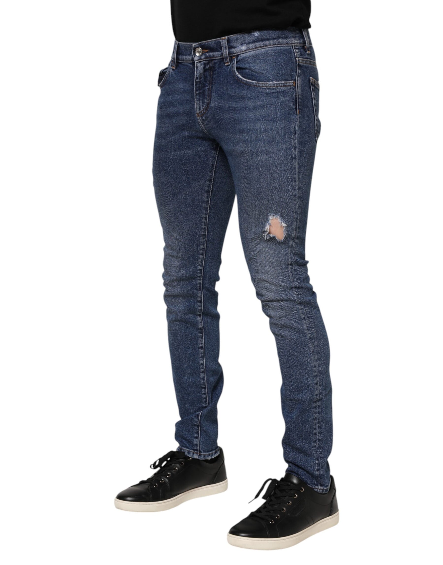 Dolce & Gabbana Blue Washed Skinny Cotton Tattered Denim Jeans | Regal Royce