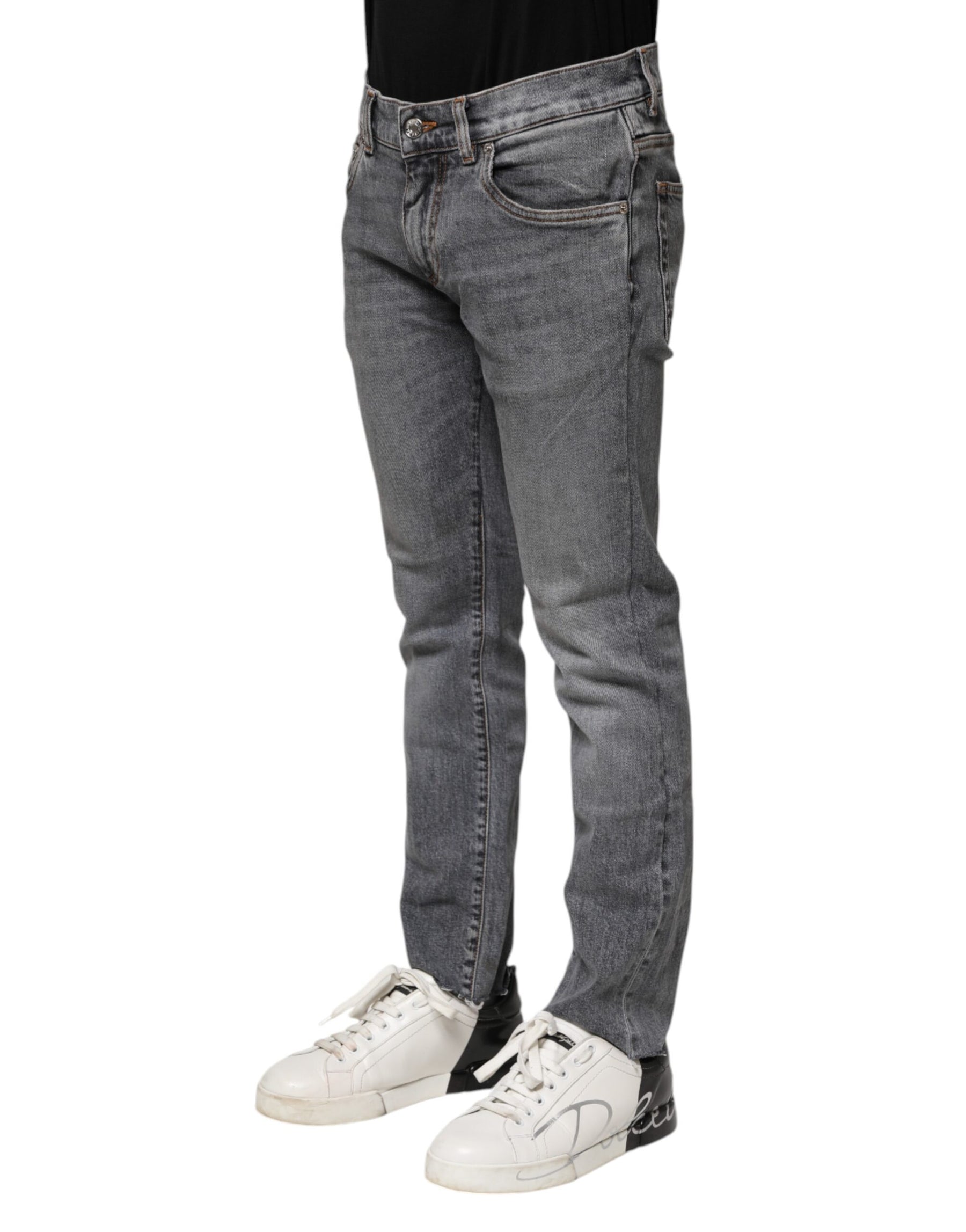 Dolce & Gabbana Gray Cotton Skinny Men Denim Trouser Jeans | Regal Royce