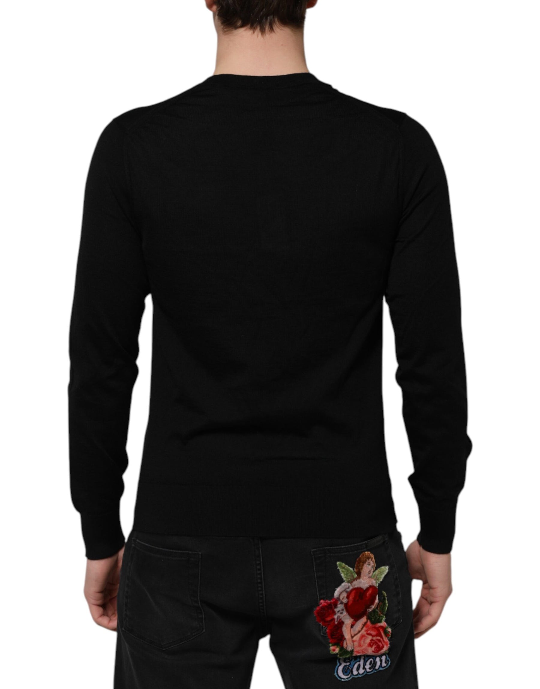 Dolce & Gabbana Dark Gray Embroidered Logo Pullover Sweater | Regal Royce