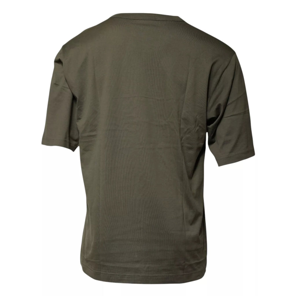 Dolce & Gabbana Army Green DG Love Cotton Crew Neck T-shirt