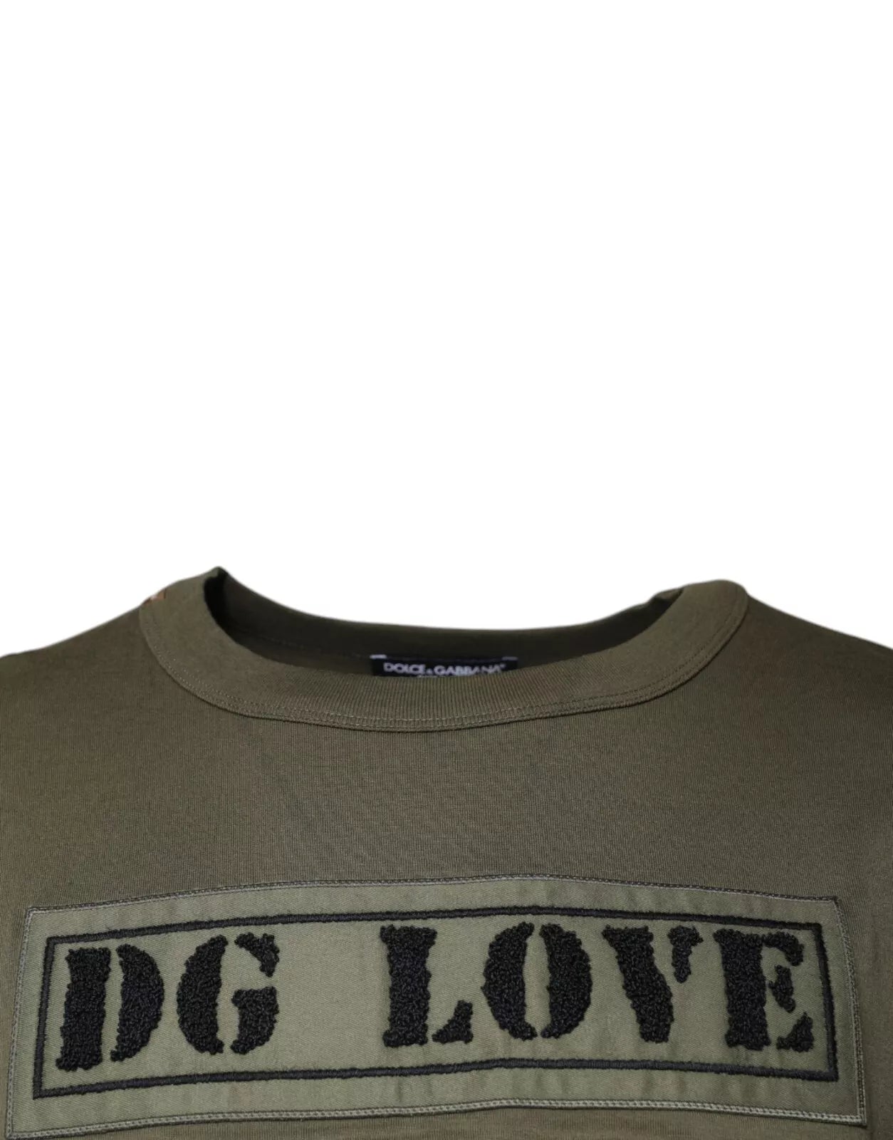 Dolce & Gabbana Army Green DG Love Cotton Crew Neck T-shirt | Regal Royce