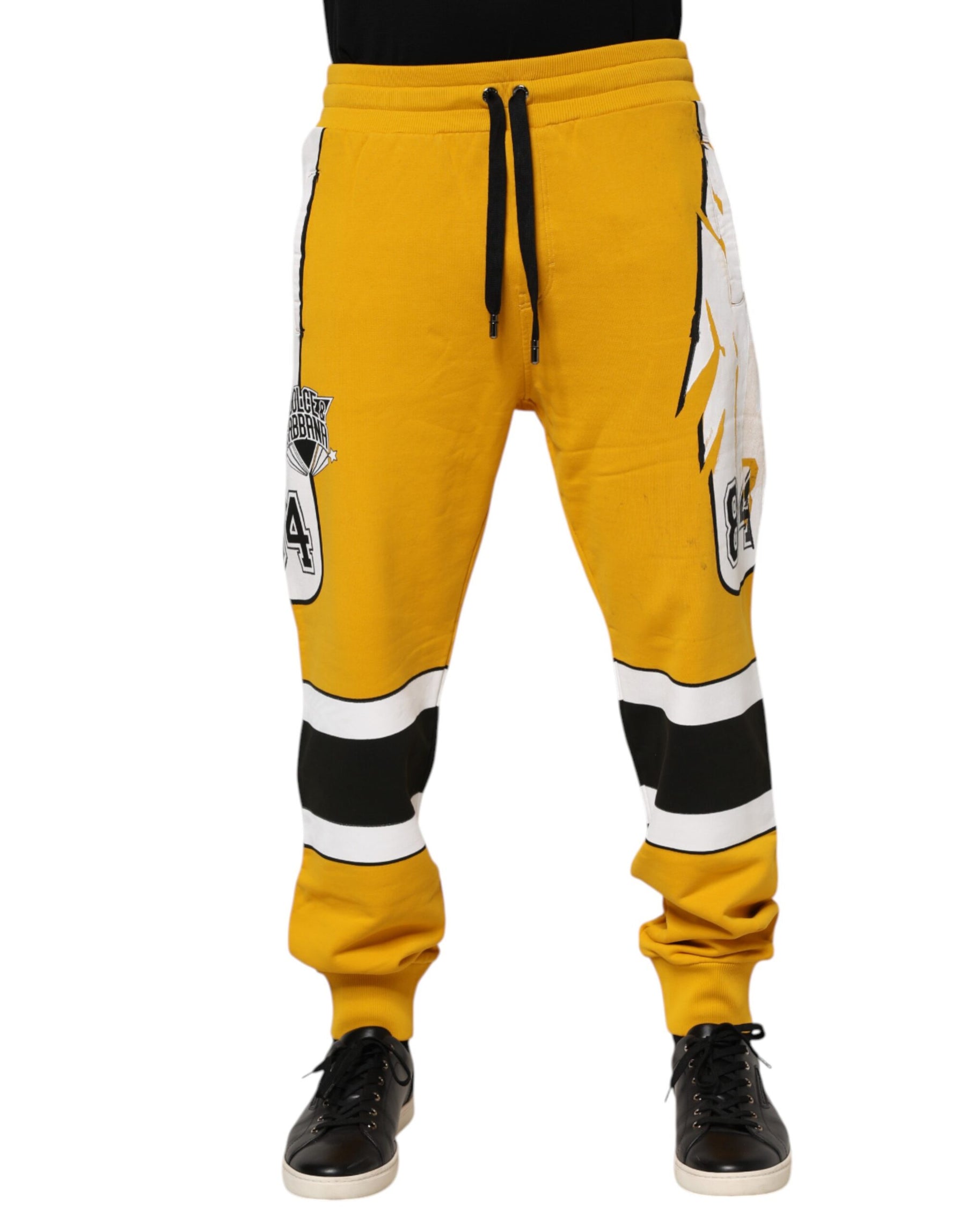 Dolce & Gabbana Yellow Cotton Printed Sweatpants Jogger Pants | Regal Royce