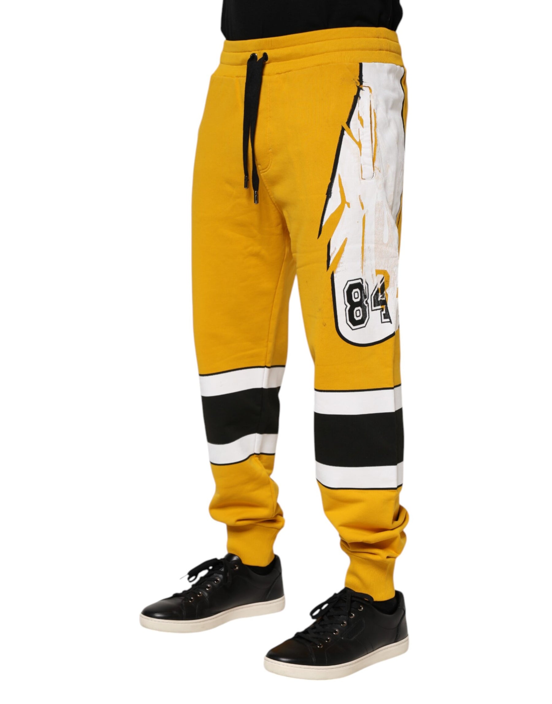 Dolce & Gabbana Yellow Cotton Printed Sweatpants Jogger Pants | Regal Royce